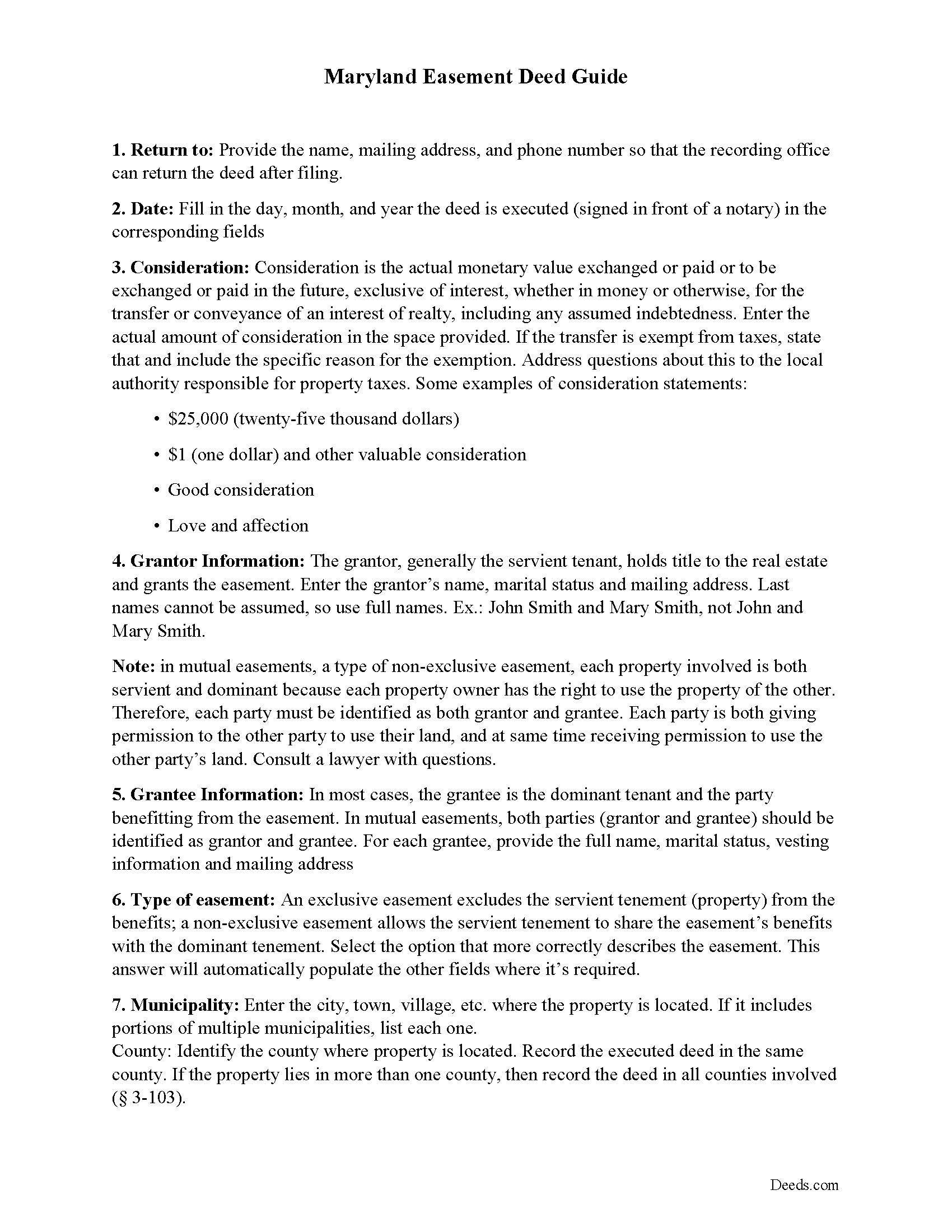 Baltimore County Easement Deed Guide