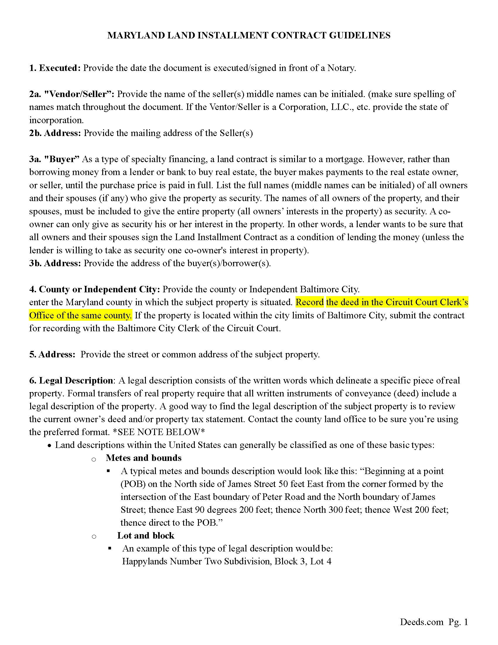 Dorchester County Land Installment Contract Guide