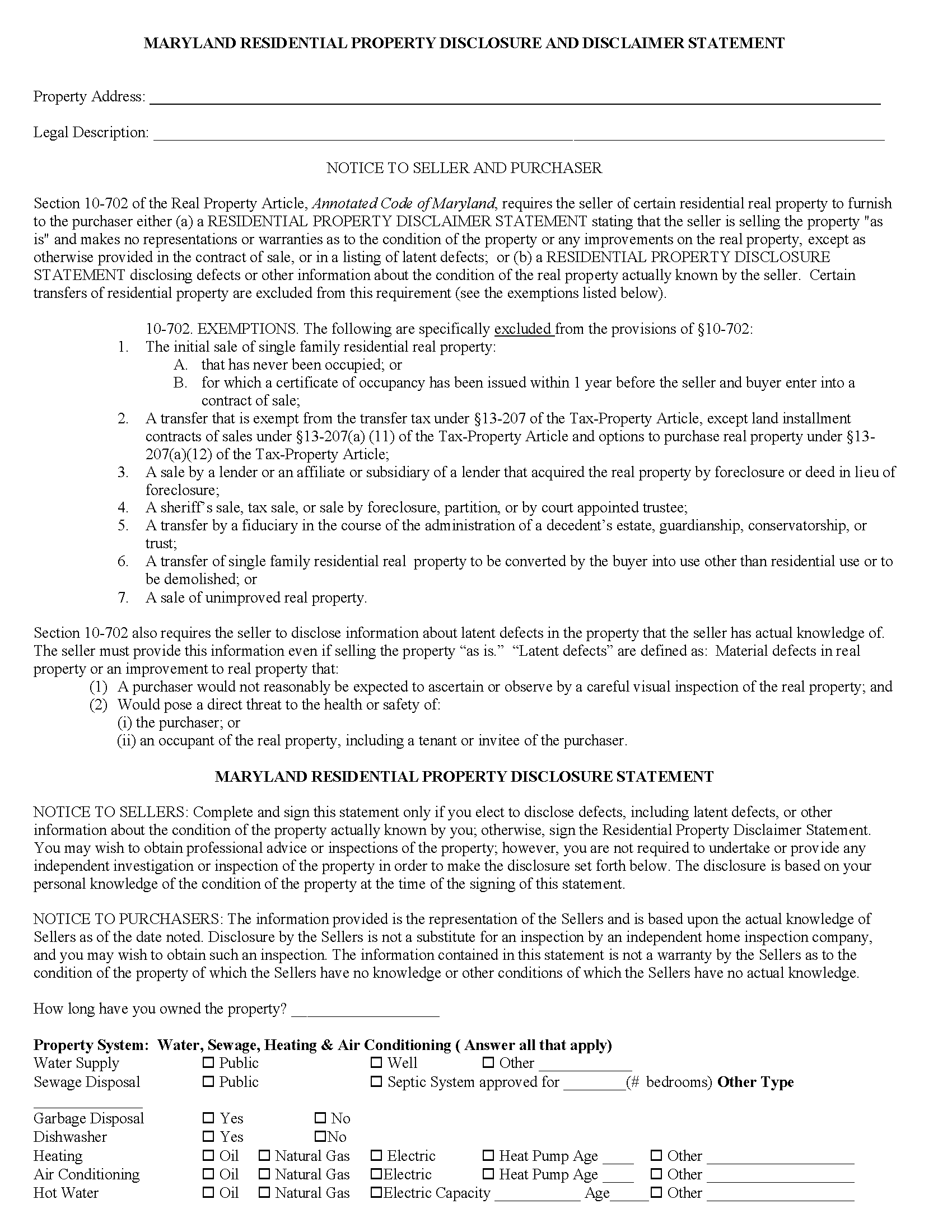 Dorchester County Residential Property Disclosure