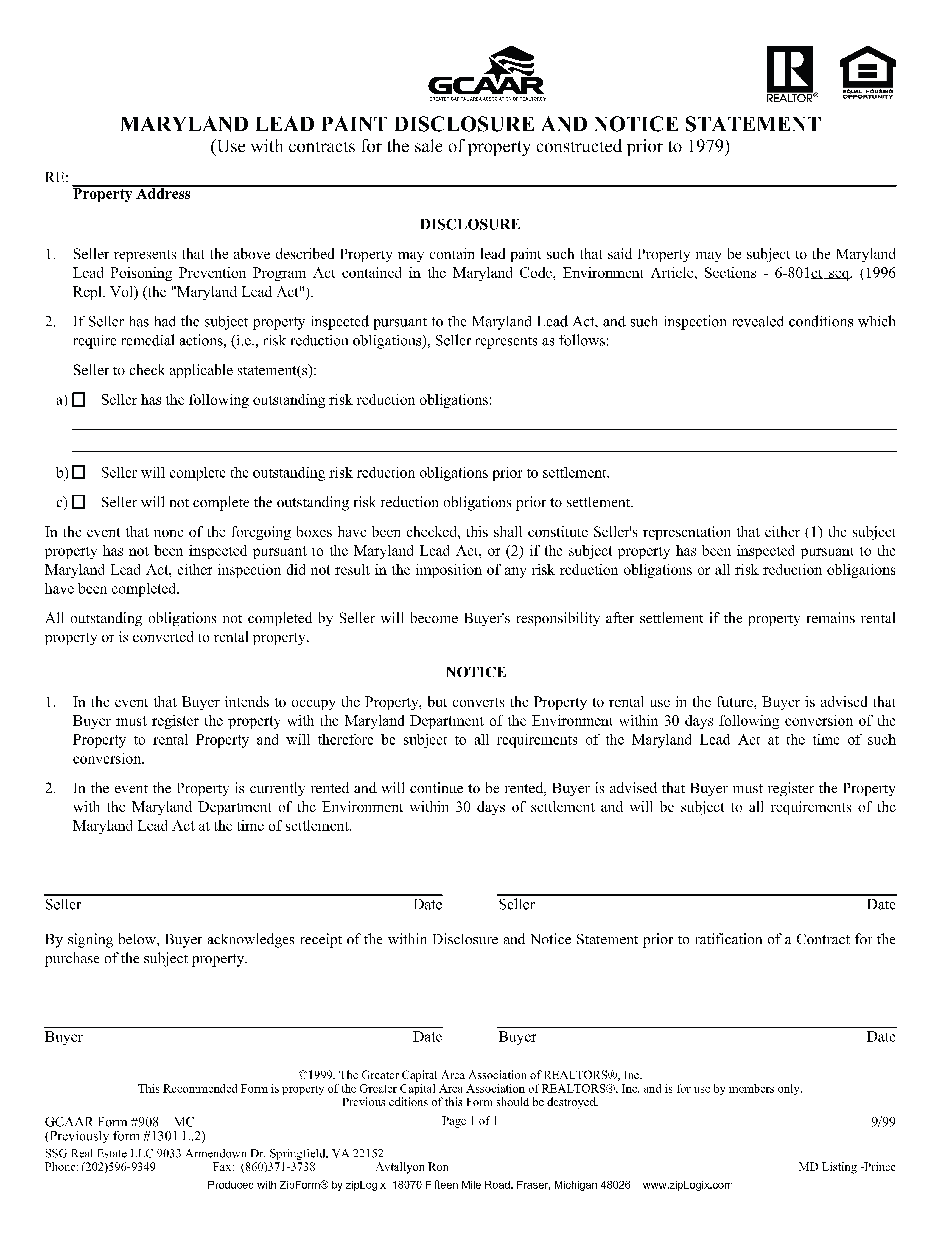 Dorchester County Lead Based Paint Disclosure Form