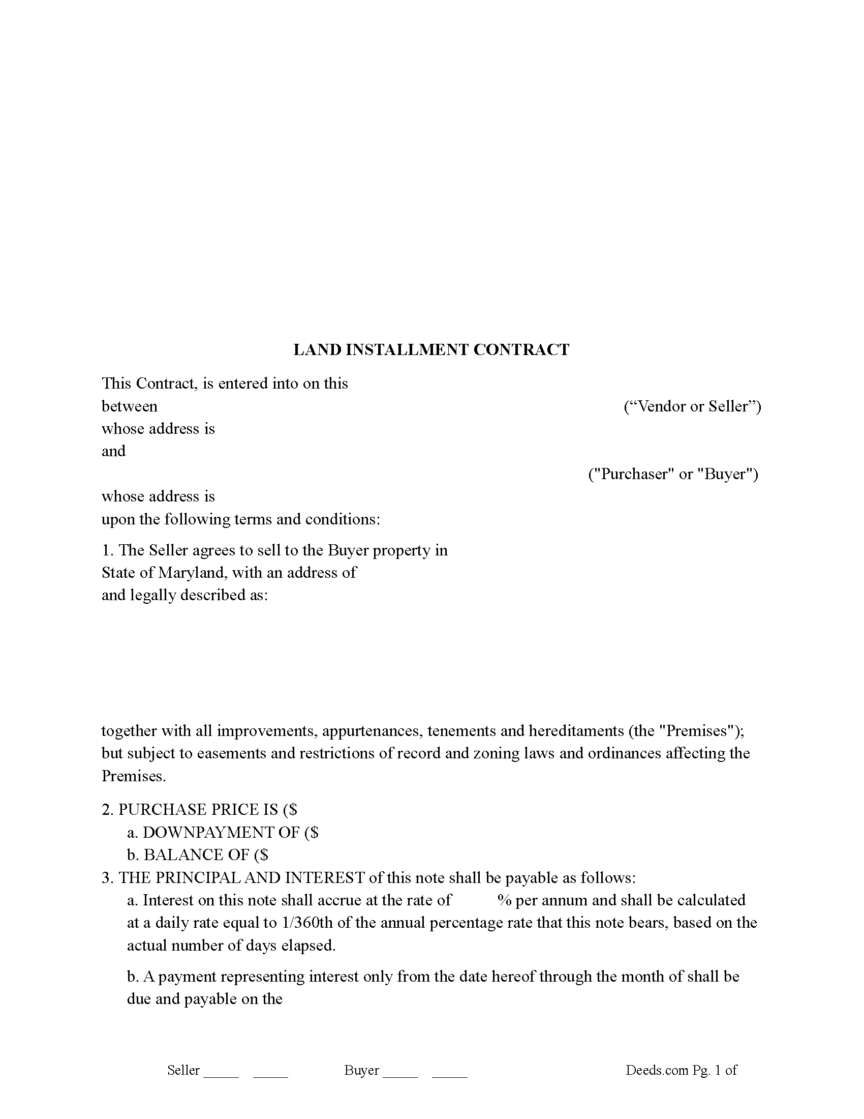 Dorchester County Land Installment Contract Form