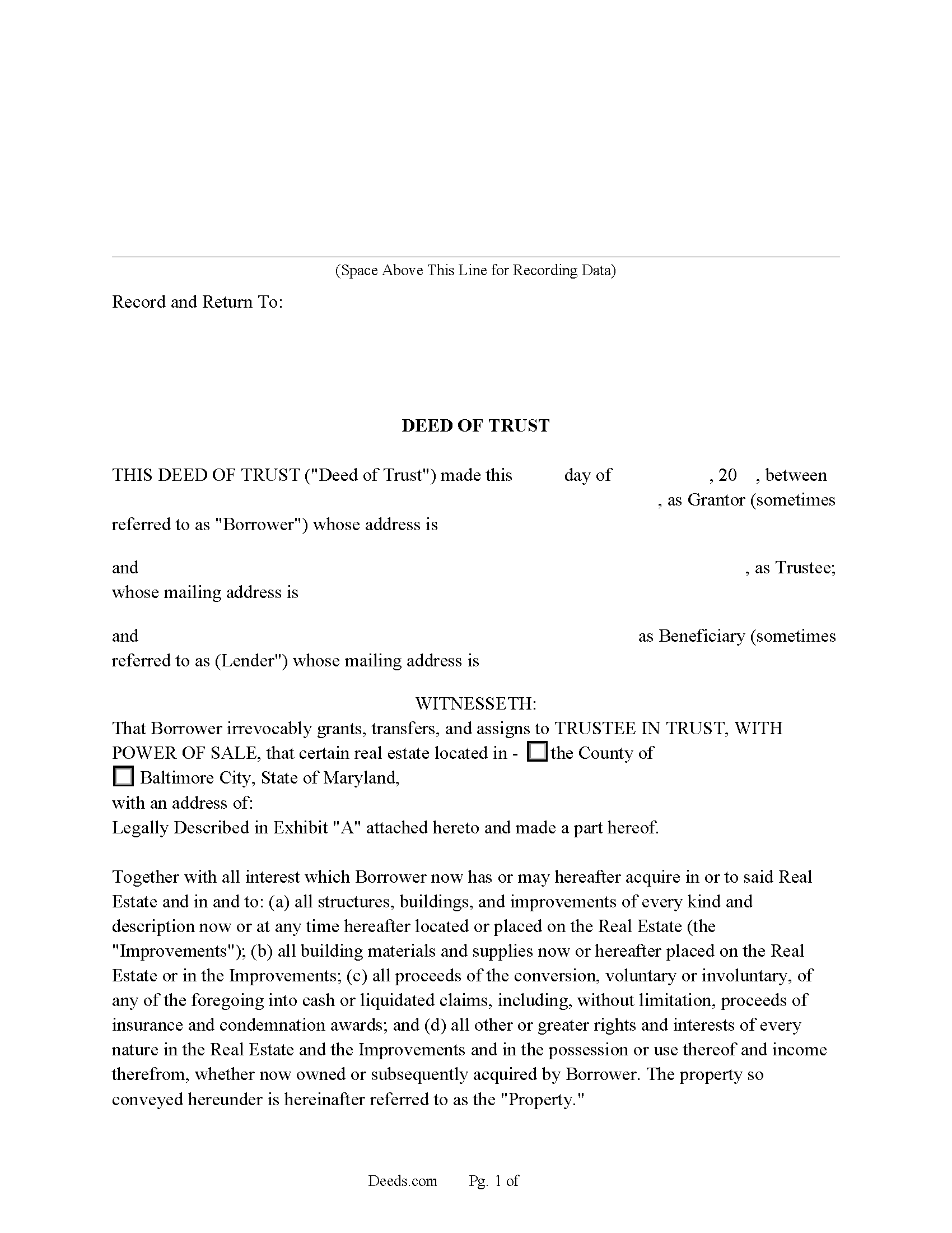 Maryland Deed of Trust and Promissory Note Image