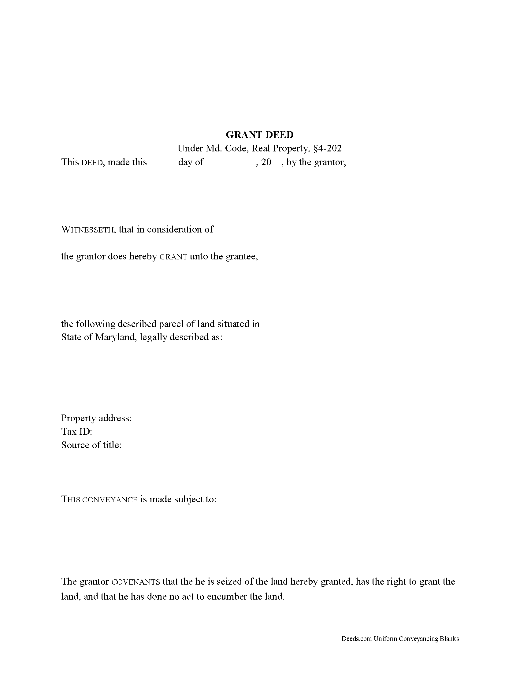 Maryland Grant Deed Image