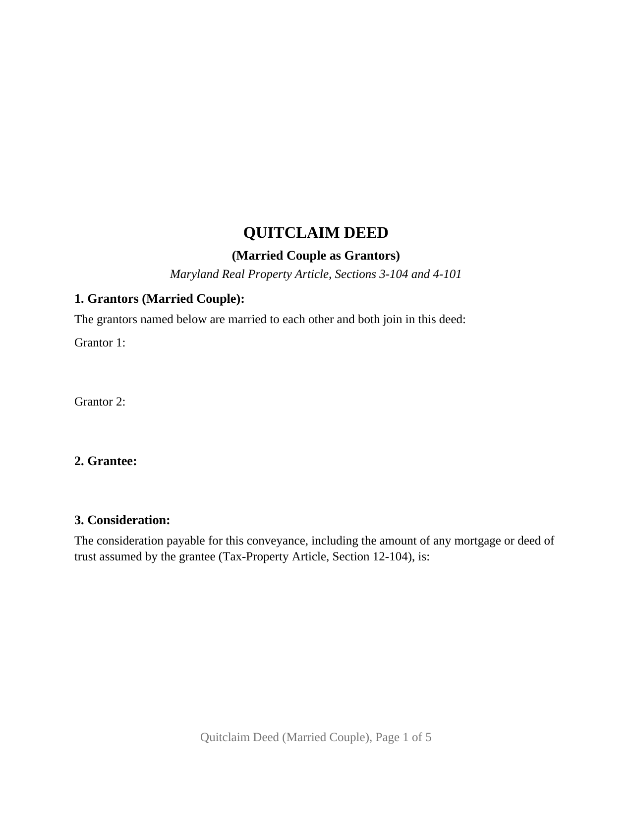 Maryland Quitclaim Deed (Married Couple as Grantors)
