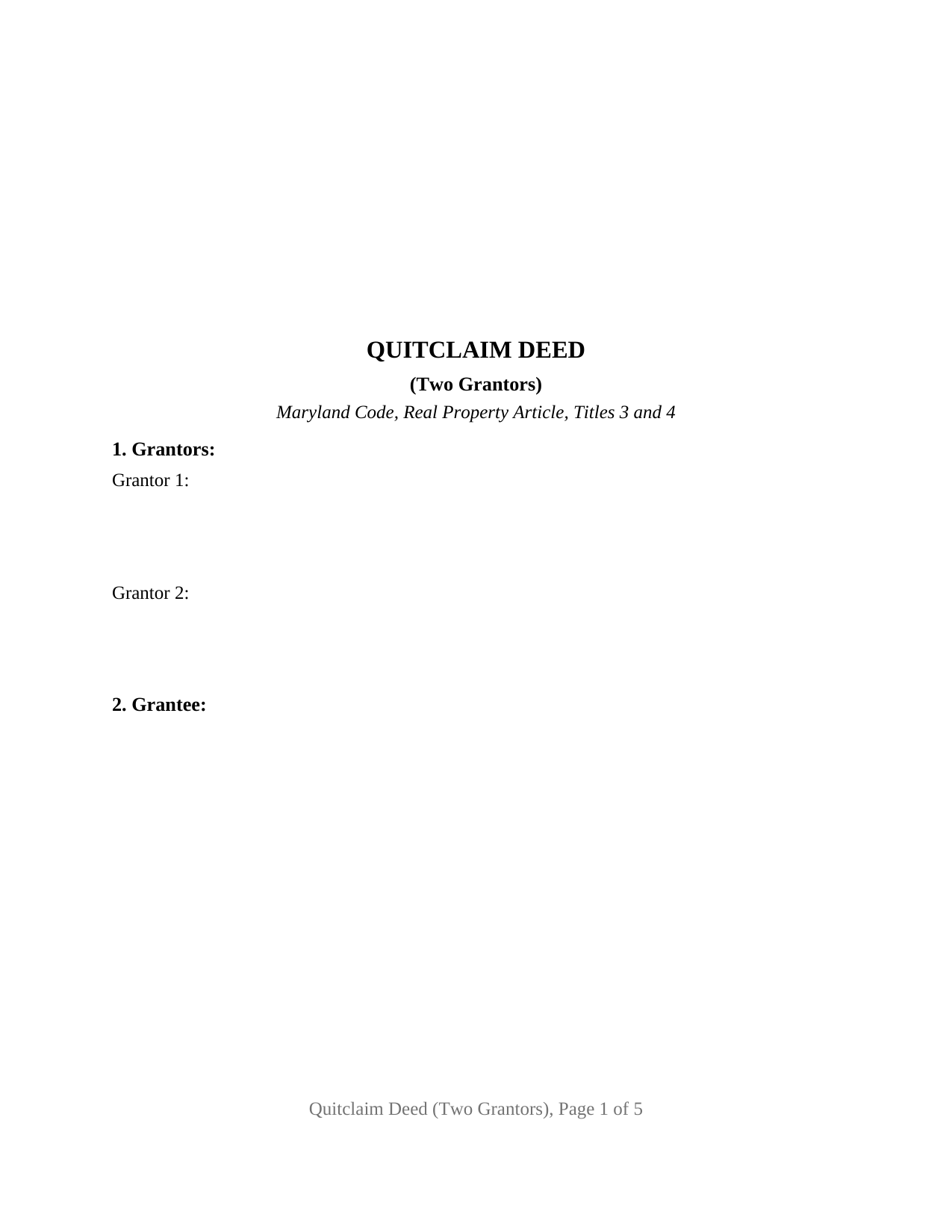 Maryland Quitclaim Deed (Two Grantors)