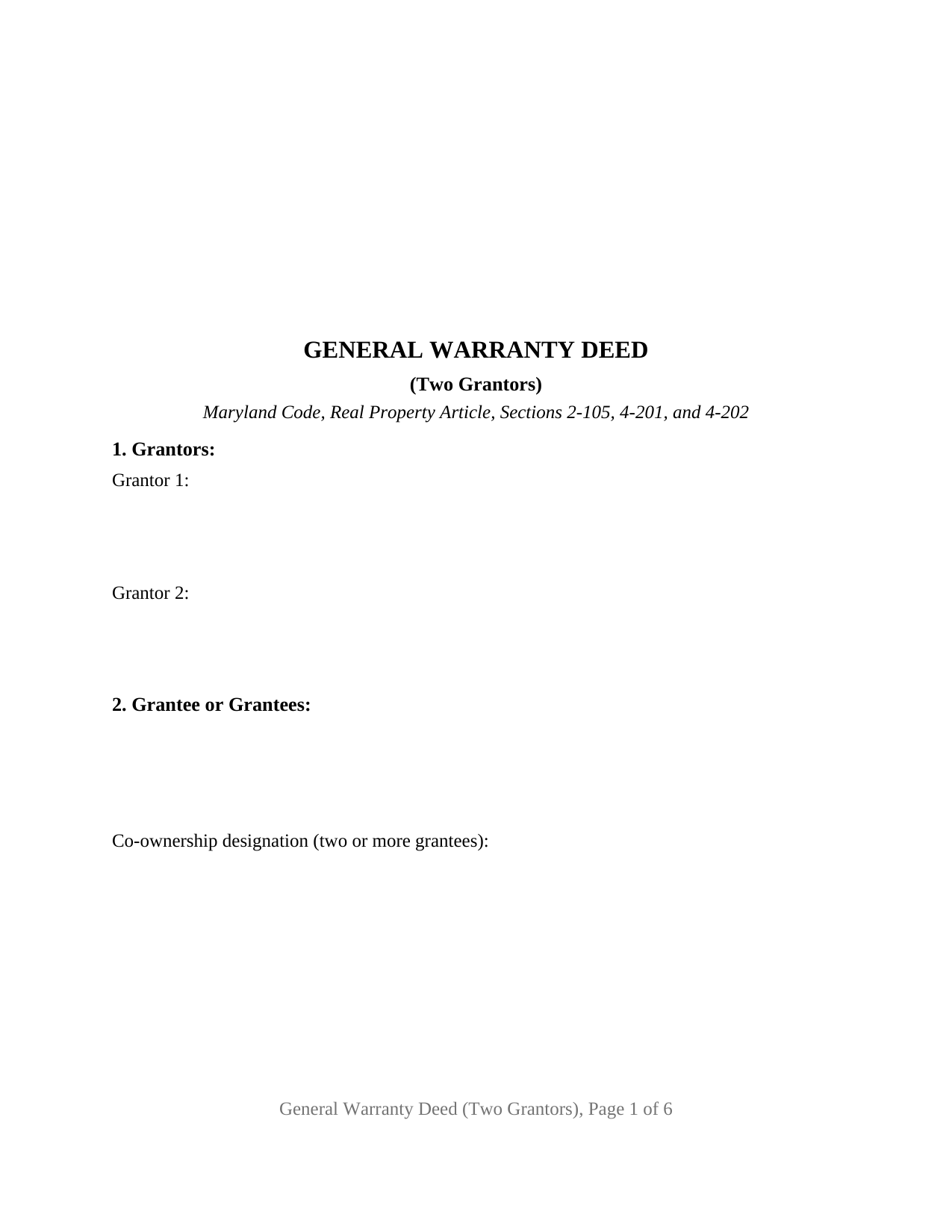Maryland Warranty Deed (Two Grantors)