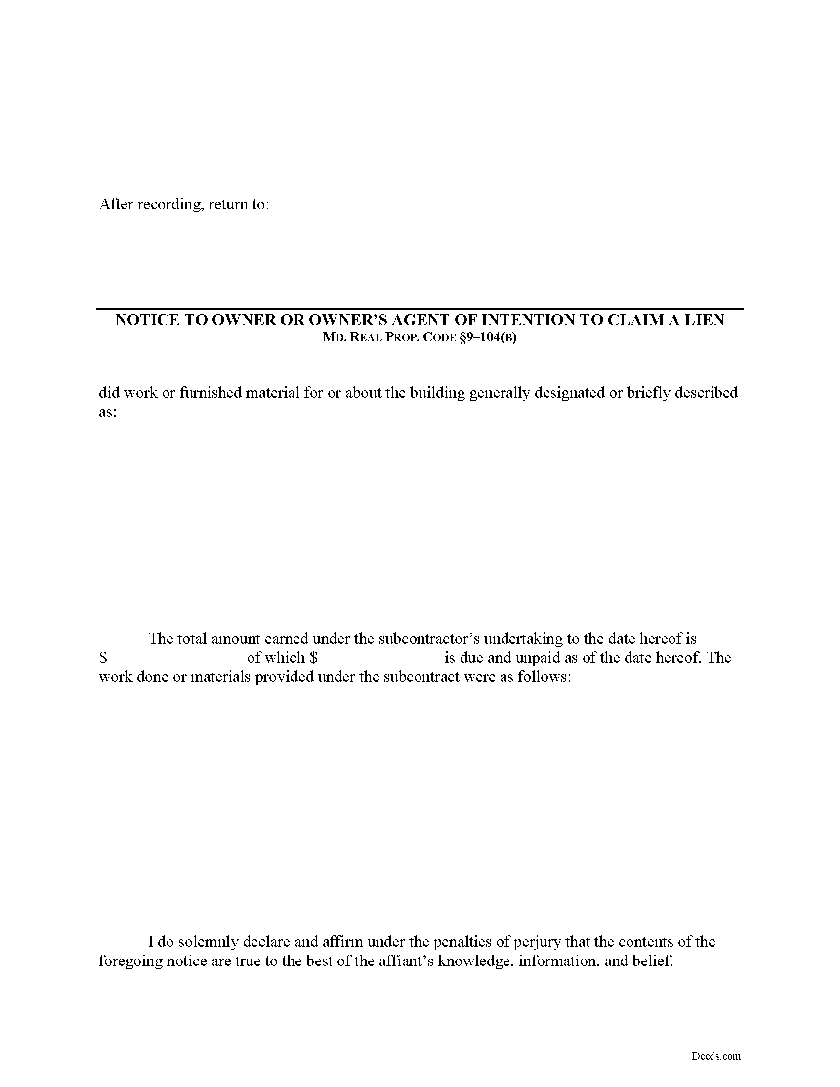 Somerset County Notice to Owner Form