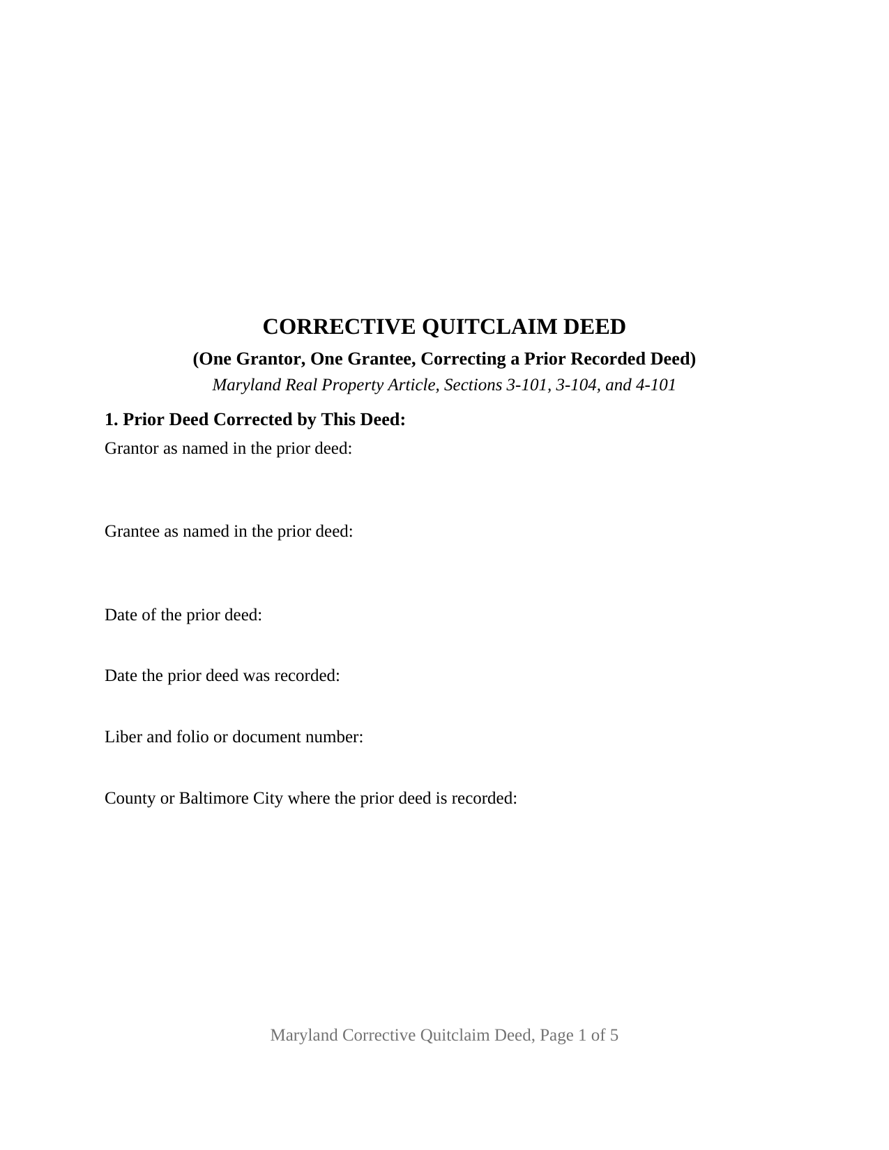 Wicomico County Quitclaim Deed (Corrective) Form