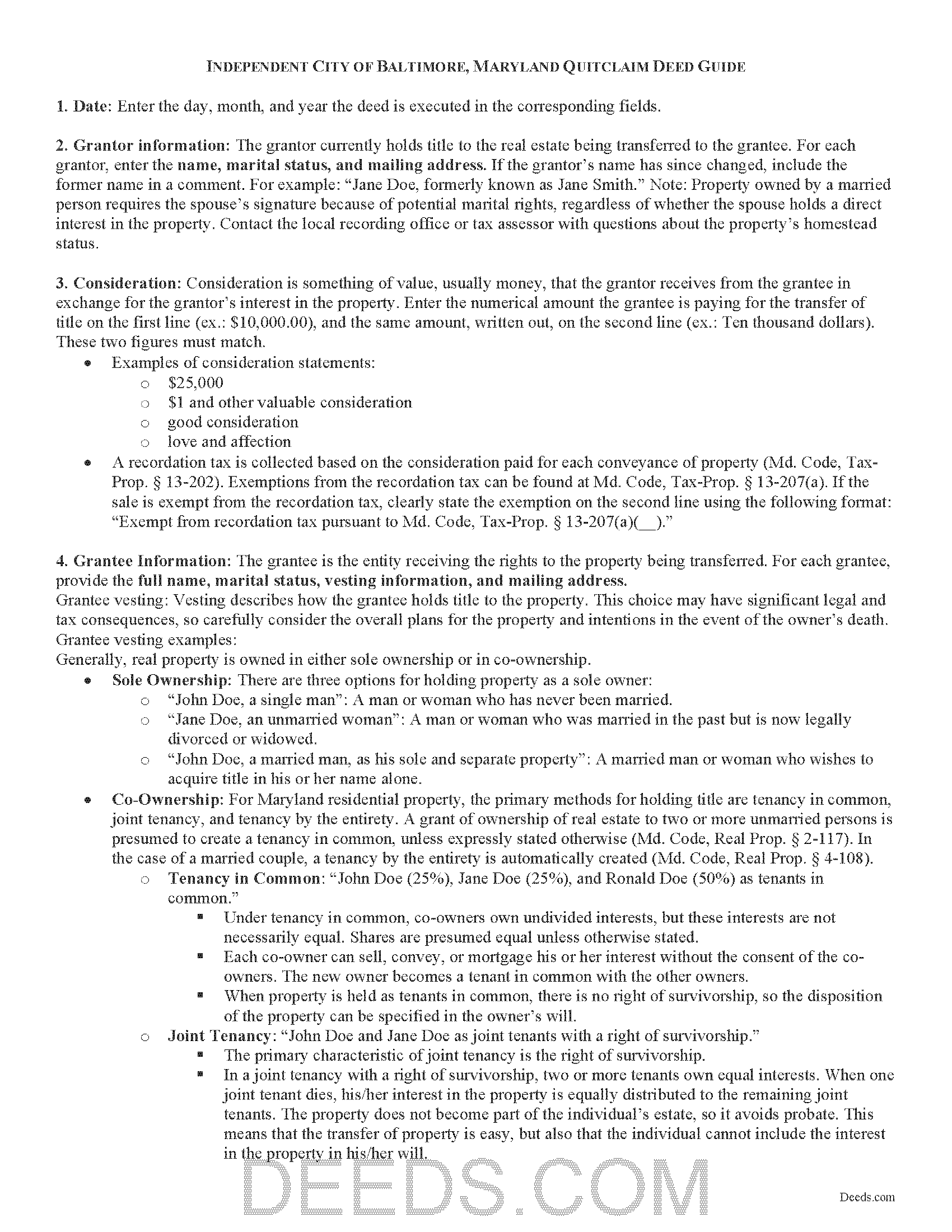 Baltimore City Quitclaim Deed Guide