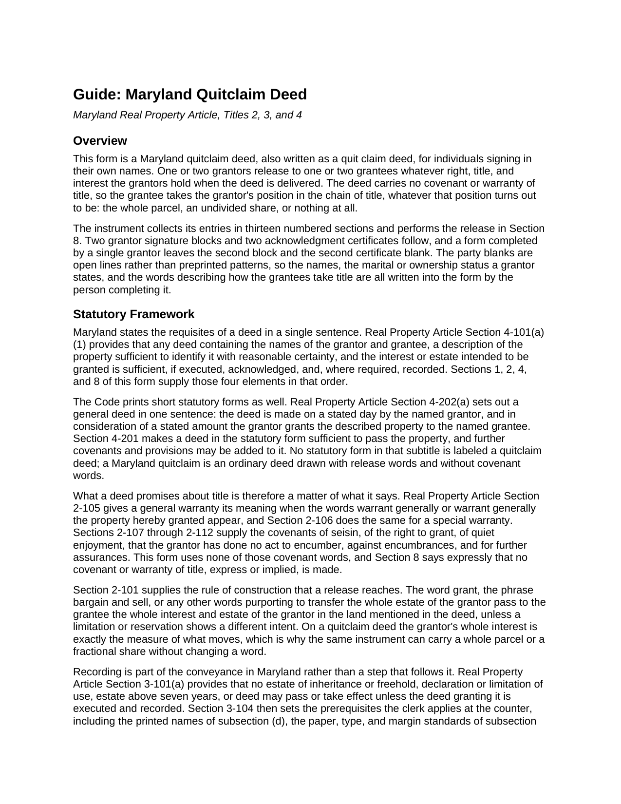 Garrett County Quitclaim Deed Guide