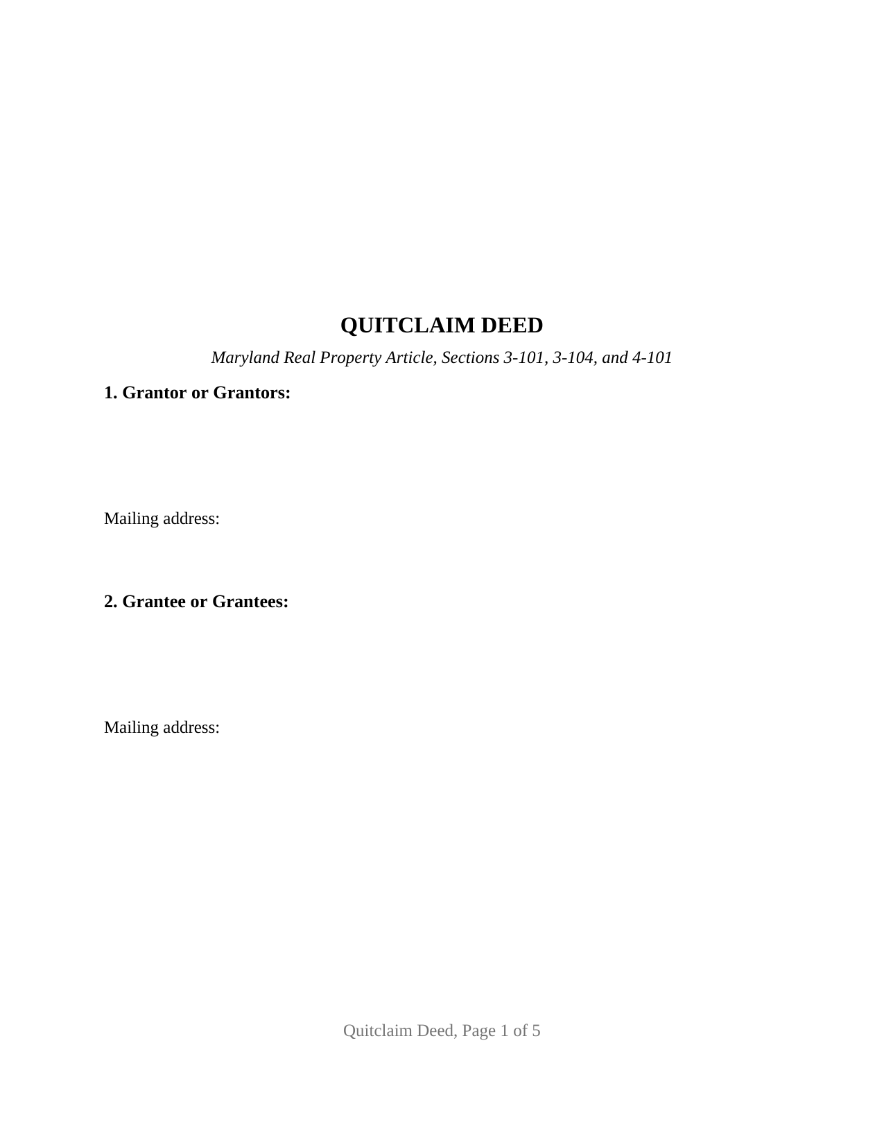 Garrett County Quitclaim Deed Form