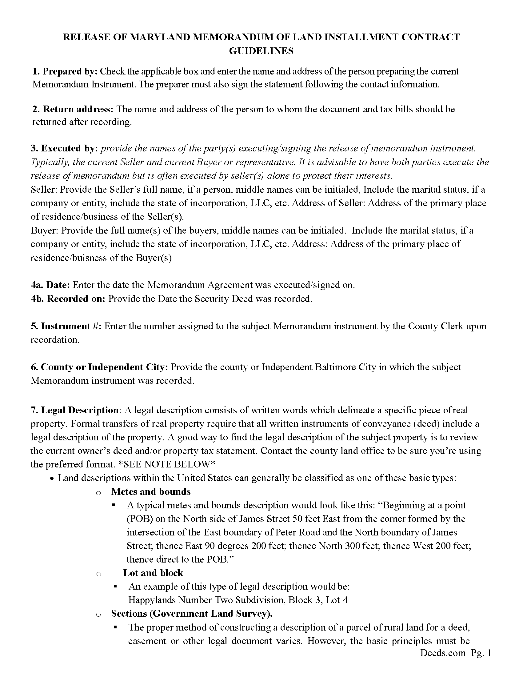 Dorchester County Release of Memorandum of Land Installment Contract Guide