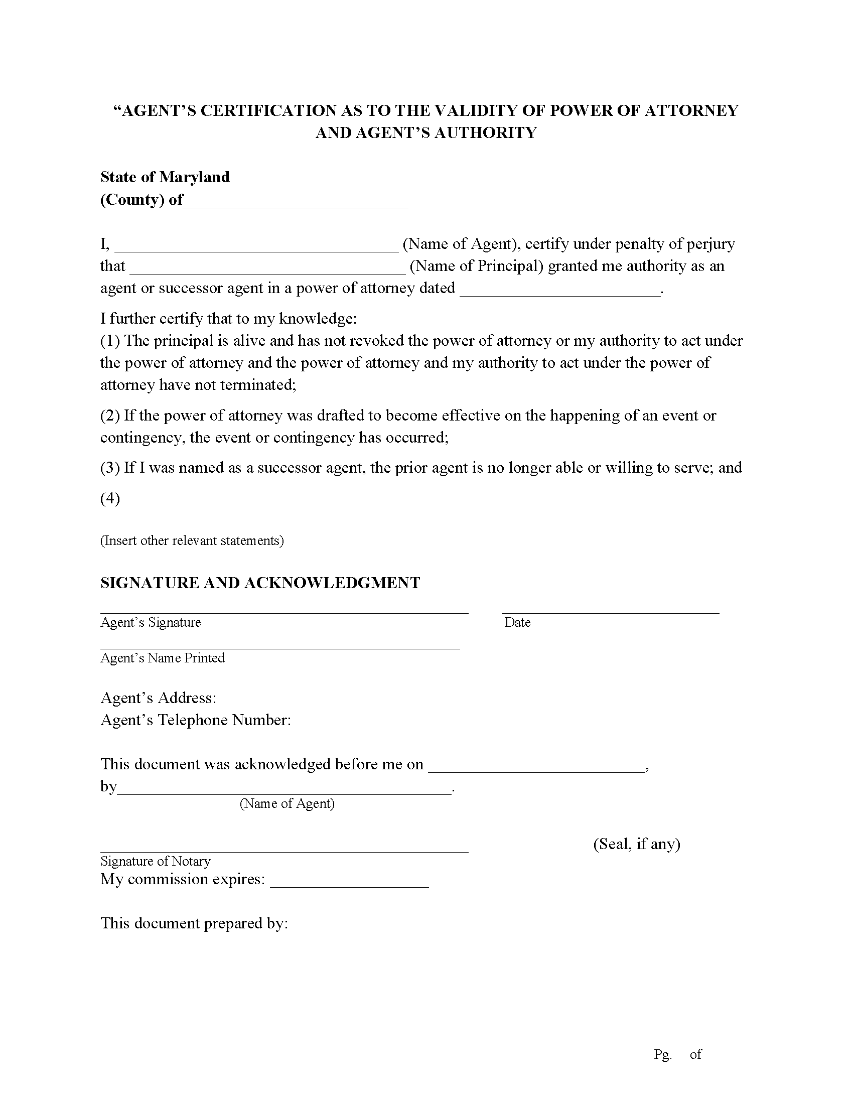 Prince Georges County Agents Certification Form