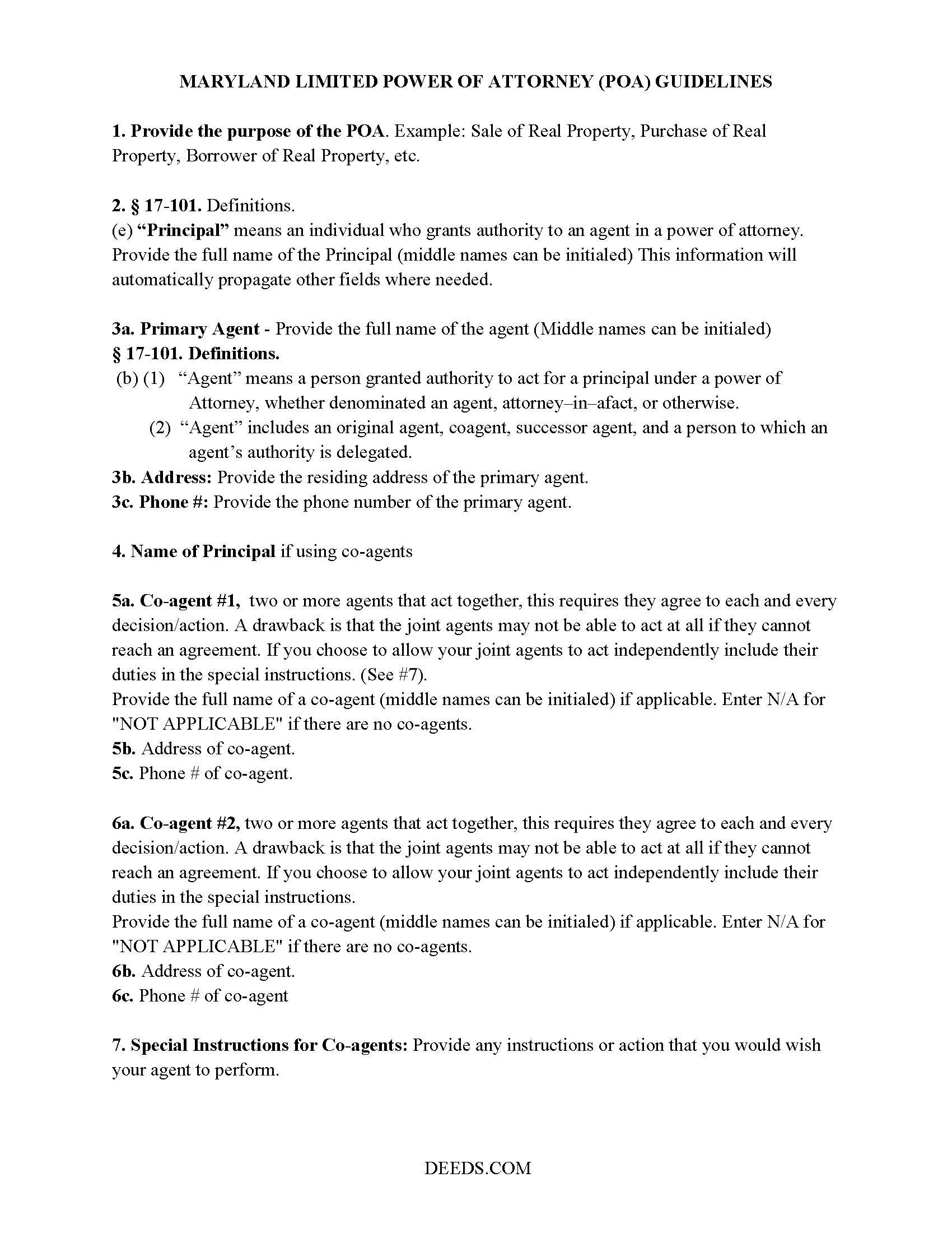 Prince Georges County Guidelines for Limited Power of Attorney