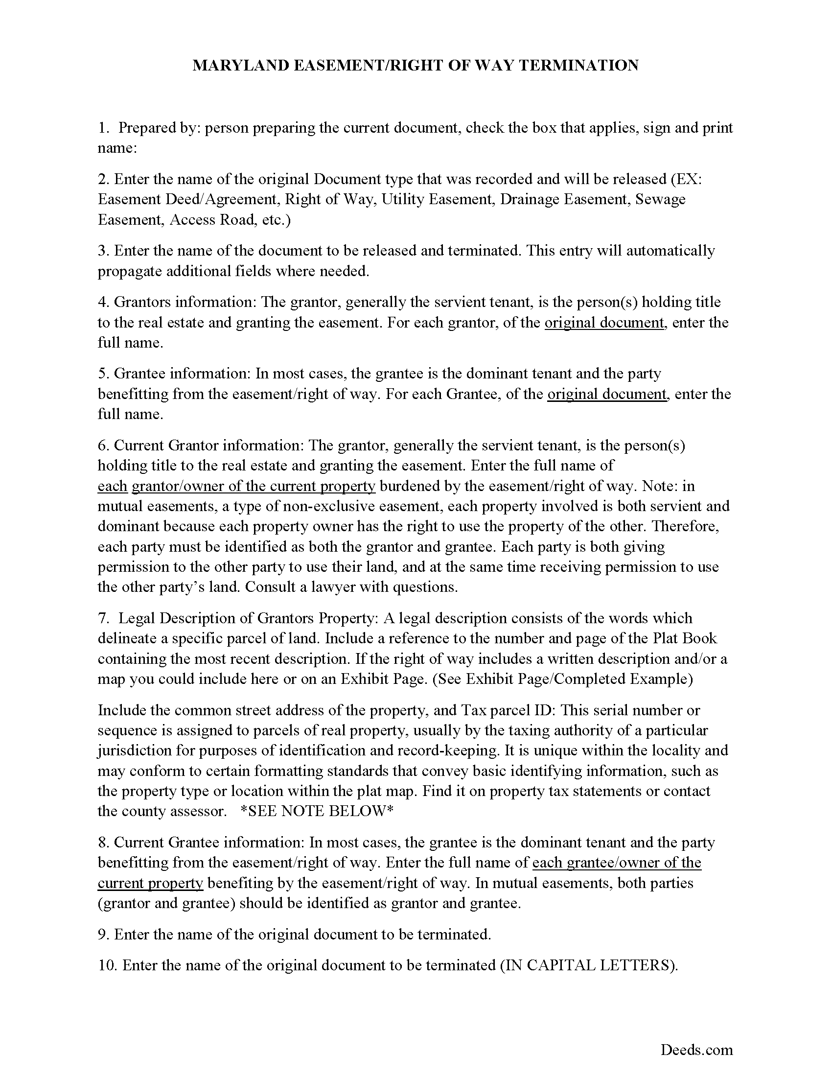Carroll County Guidelines for Release of Easement