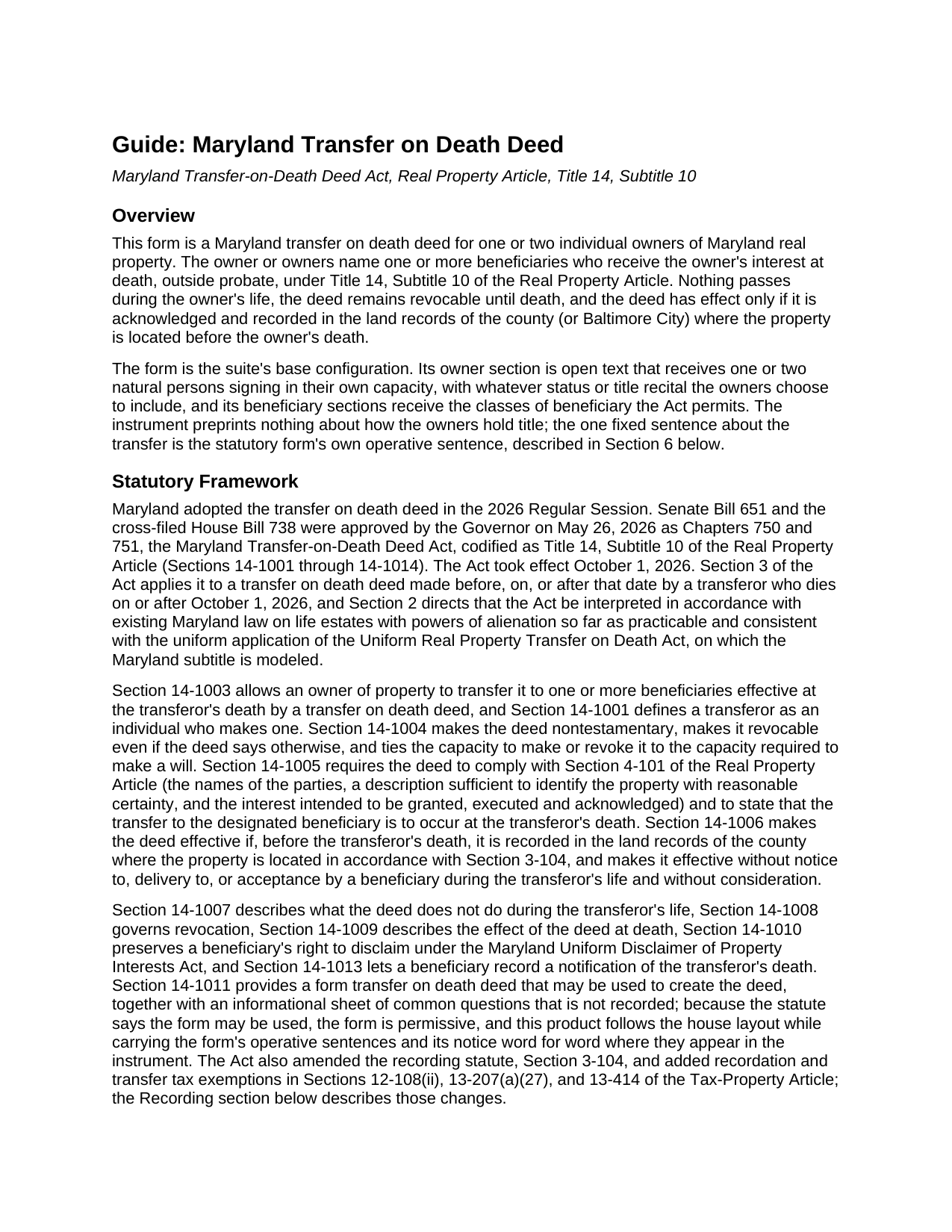Allegany County Transfer on Death Deed Guide