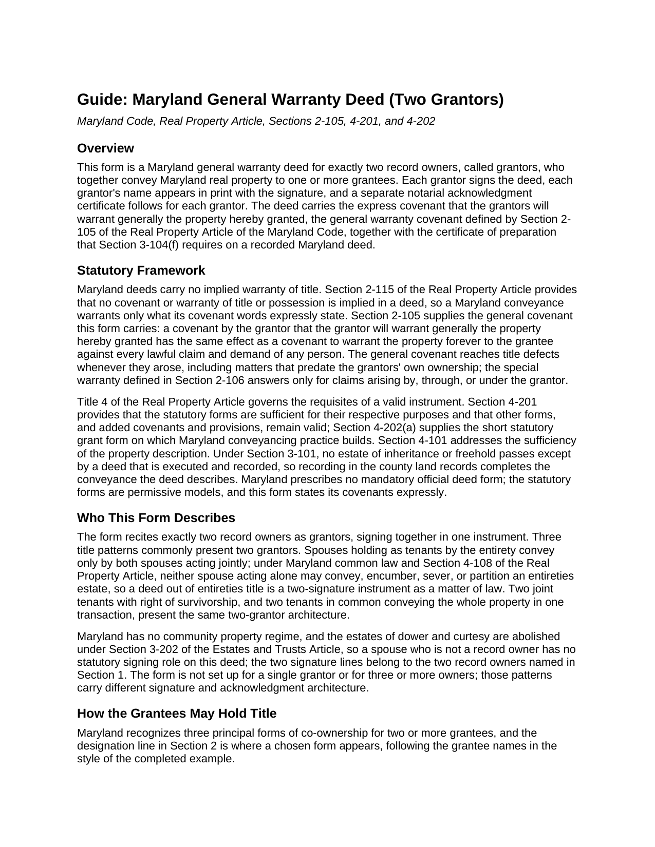 Washington County Warranty Deed (Two Grantors) Guide