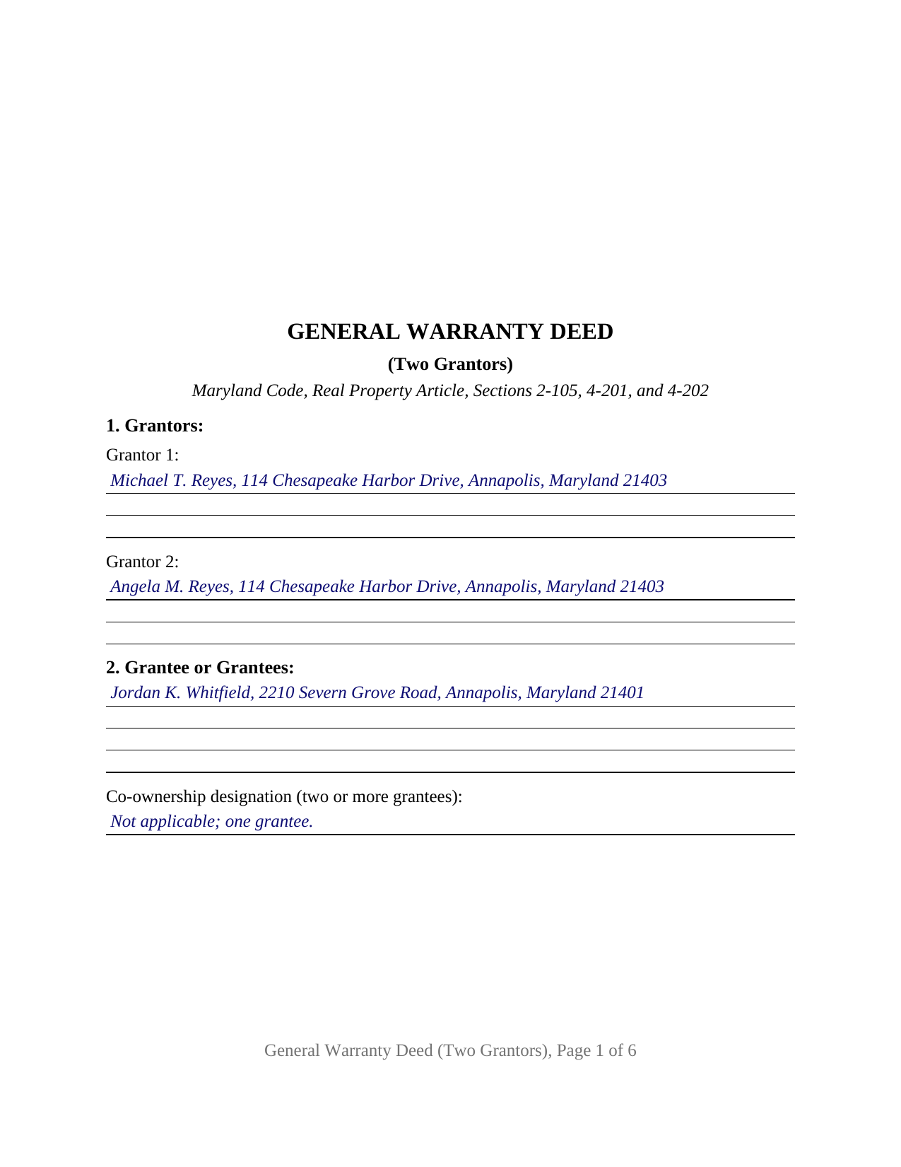 Washington County Completed Example of the Warranty Deed (Two Grantors) Document