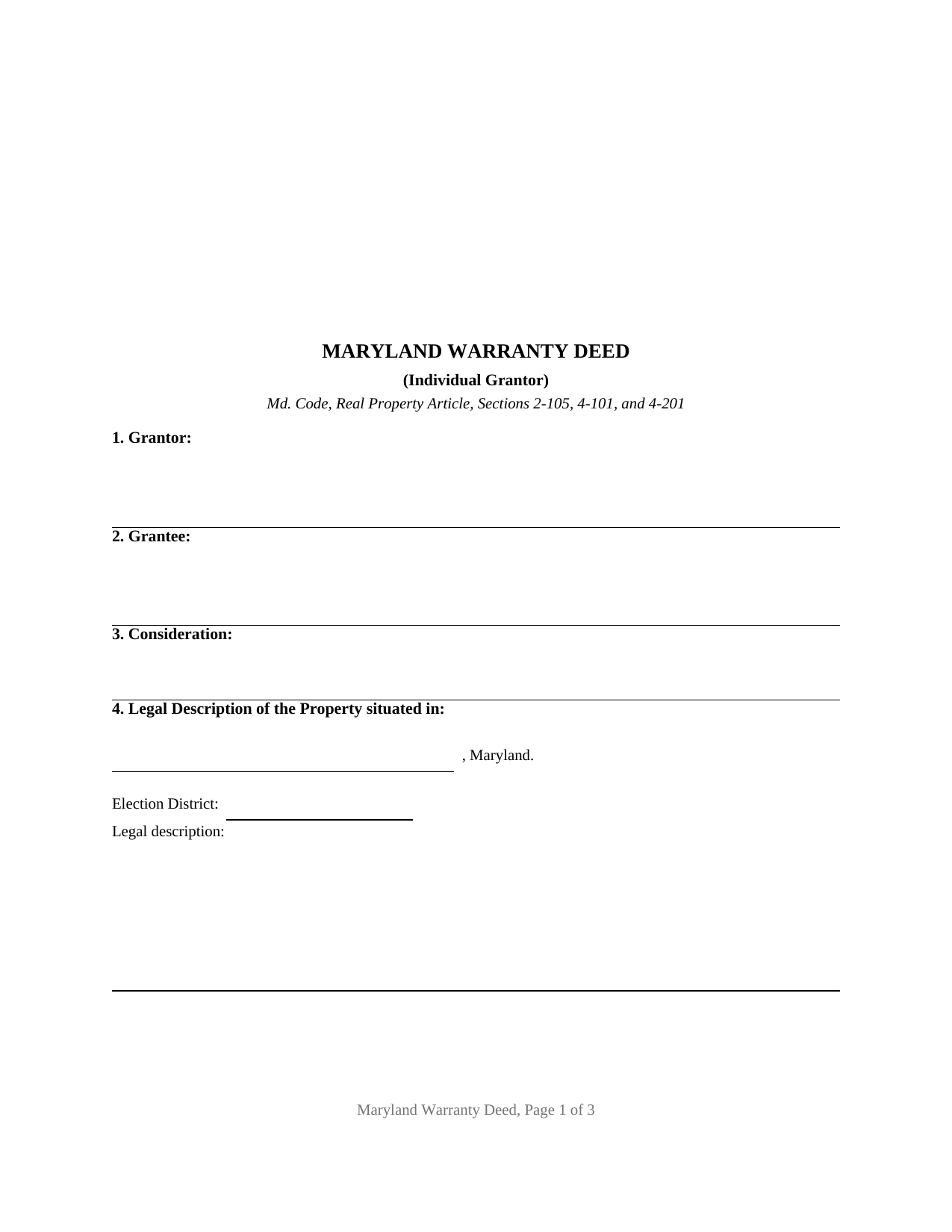 Baltimore City Warranty Deed Form