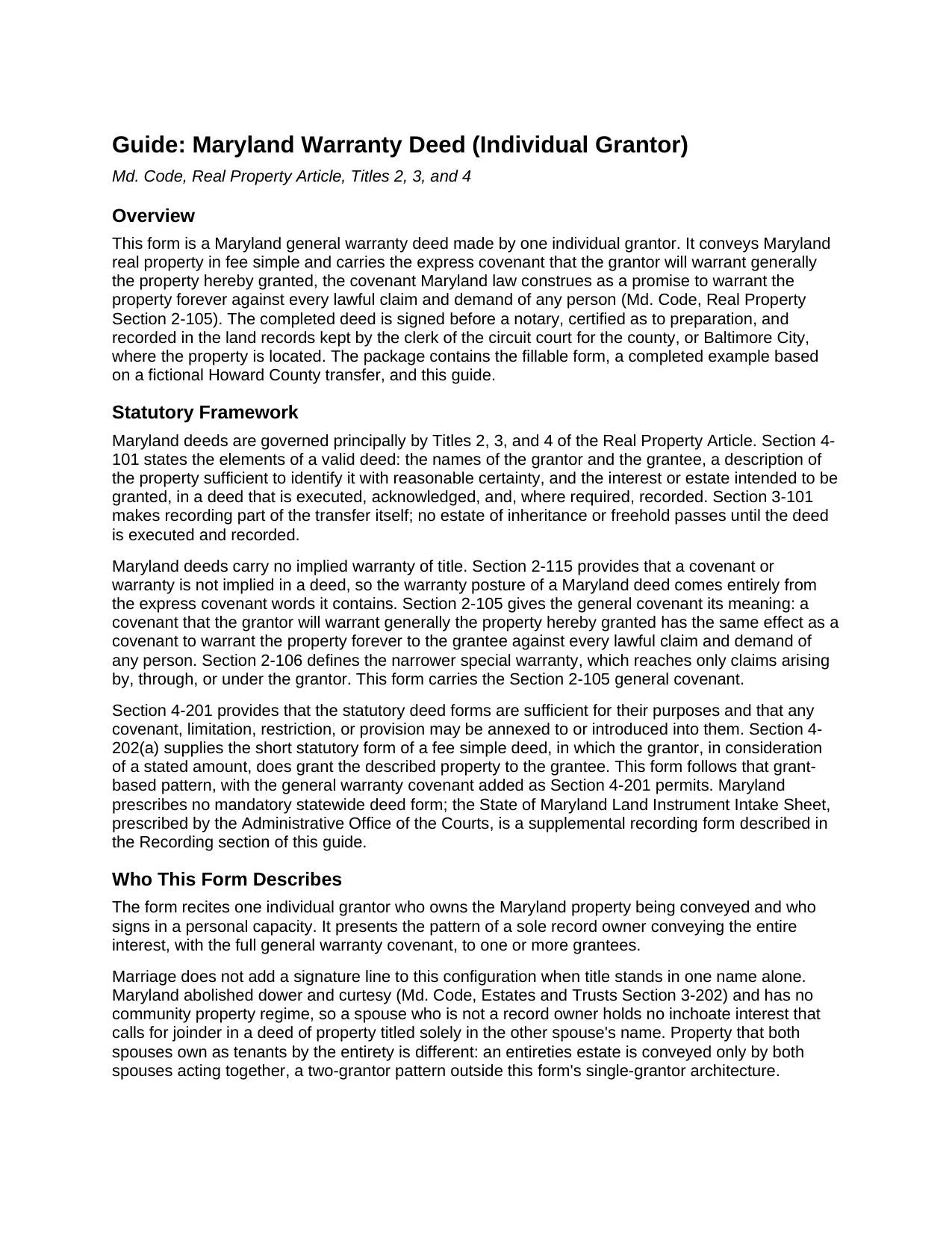 Baltimore City Warranty Deed Guide