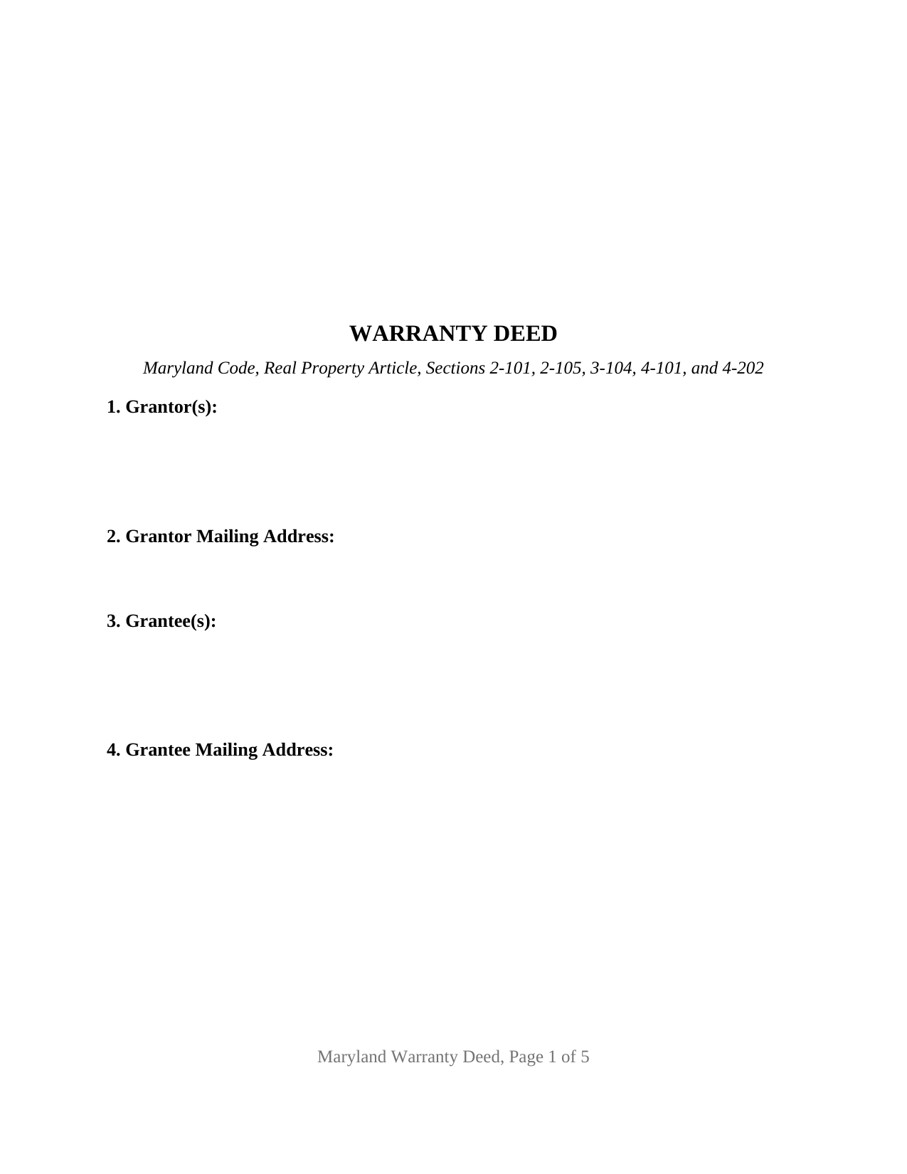 Garrett County Warranty Deed Form