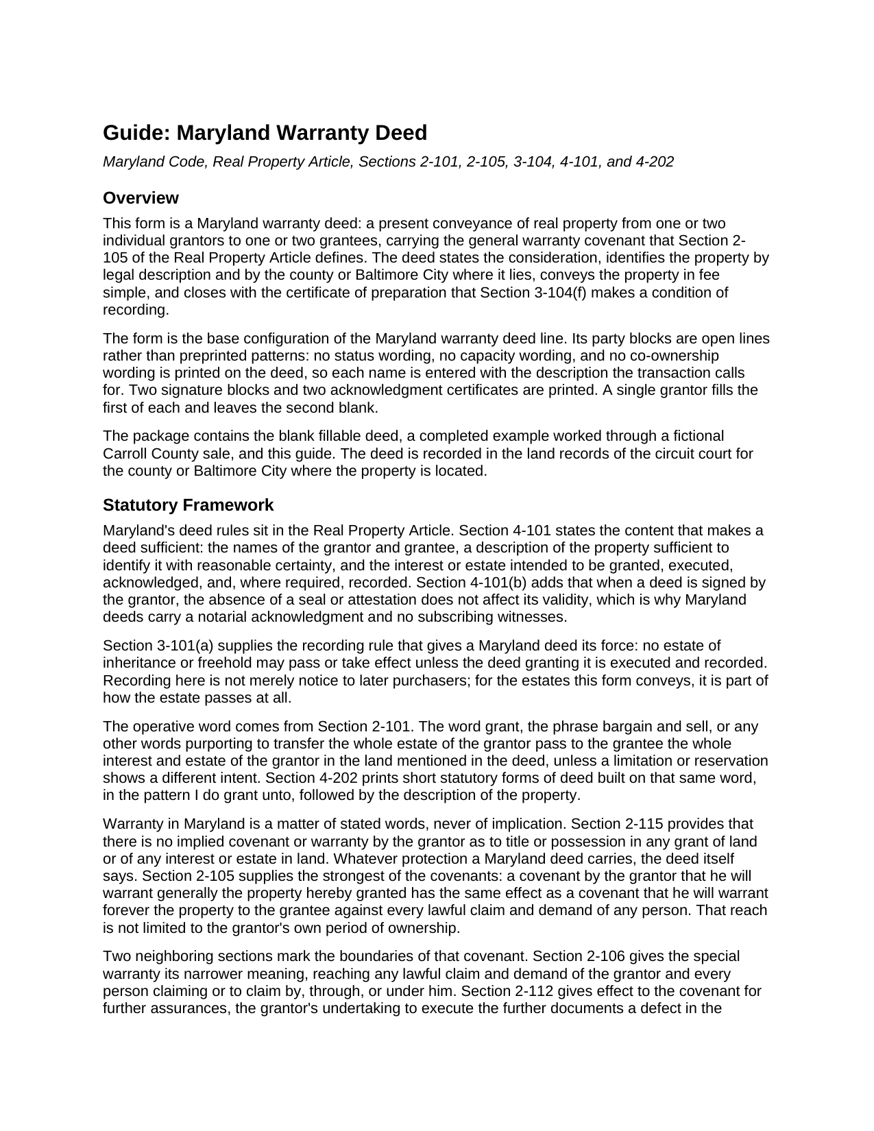 Garrett County Warranty Deed Guide