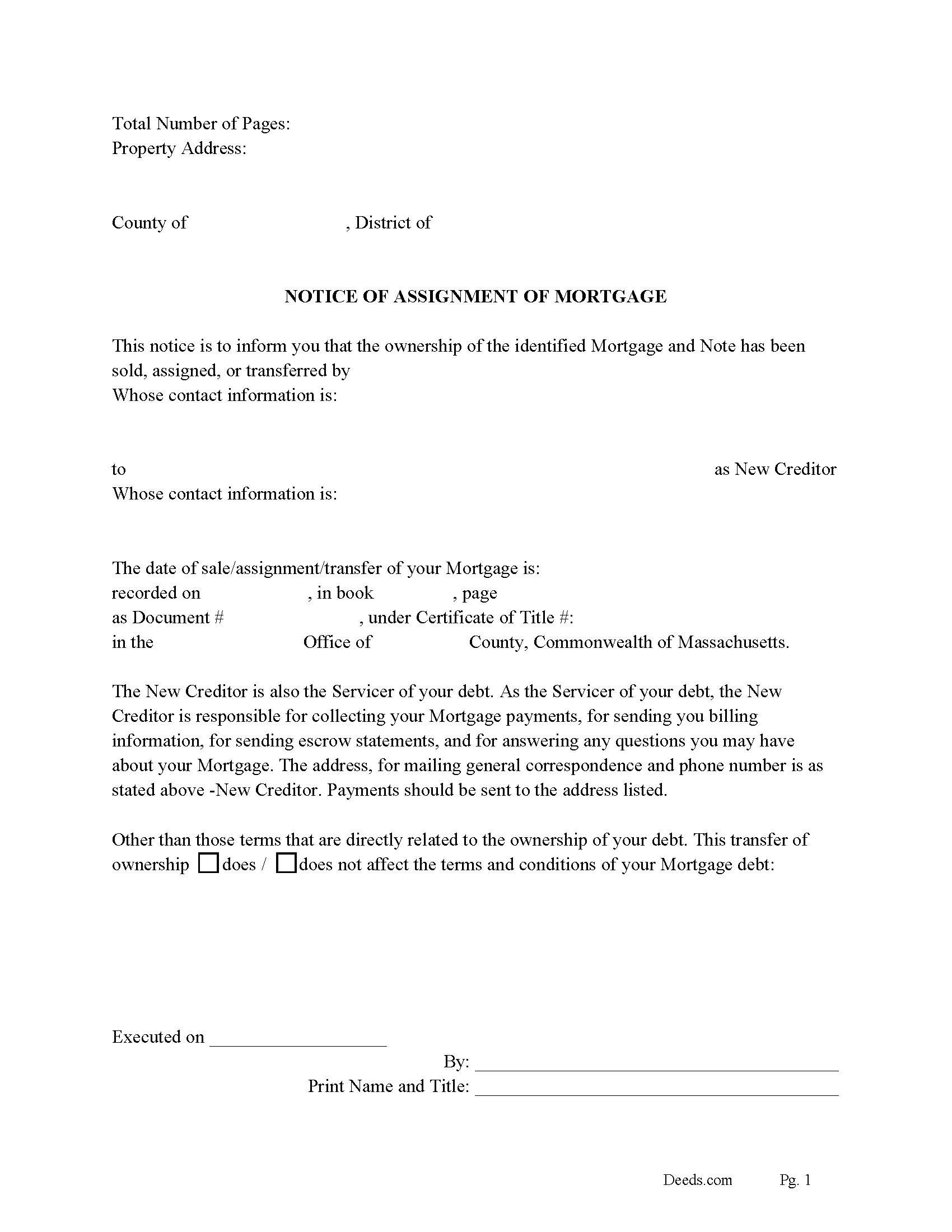 Notice of Assignment of Mortgage Form