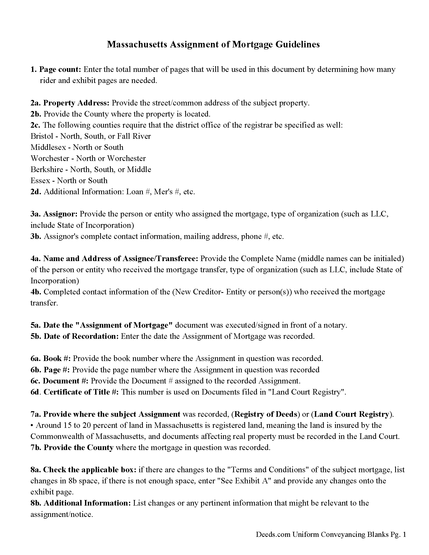 Guidelines for Assignment of Mortgage