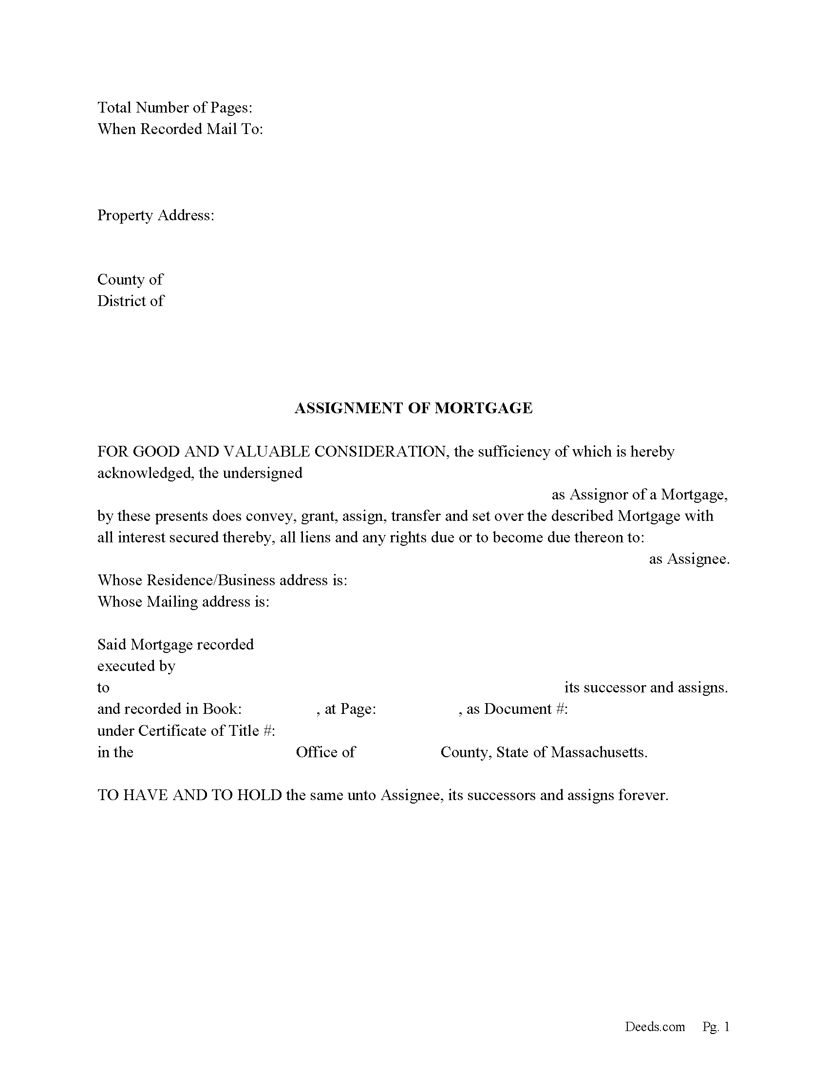 Assignment of Mortgage Form