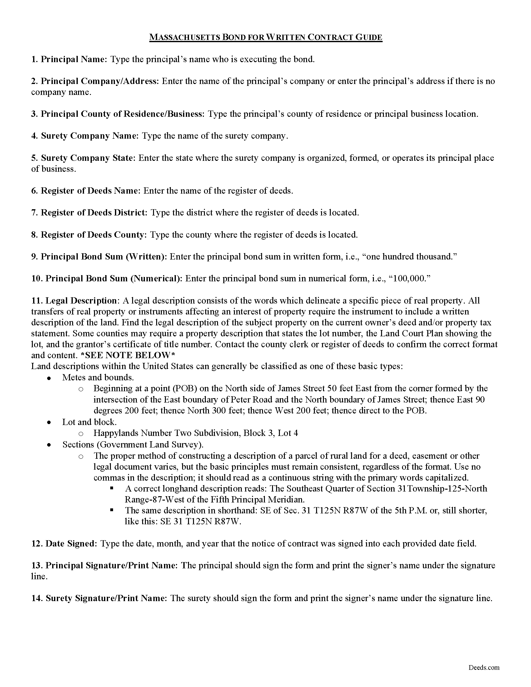Plymouth County Bond for Written Contract Guide