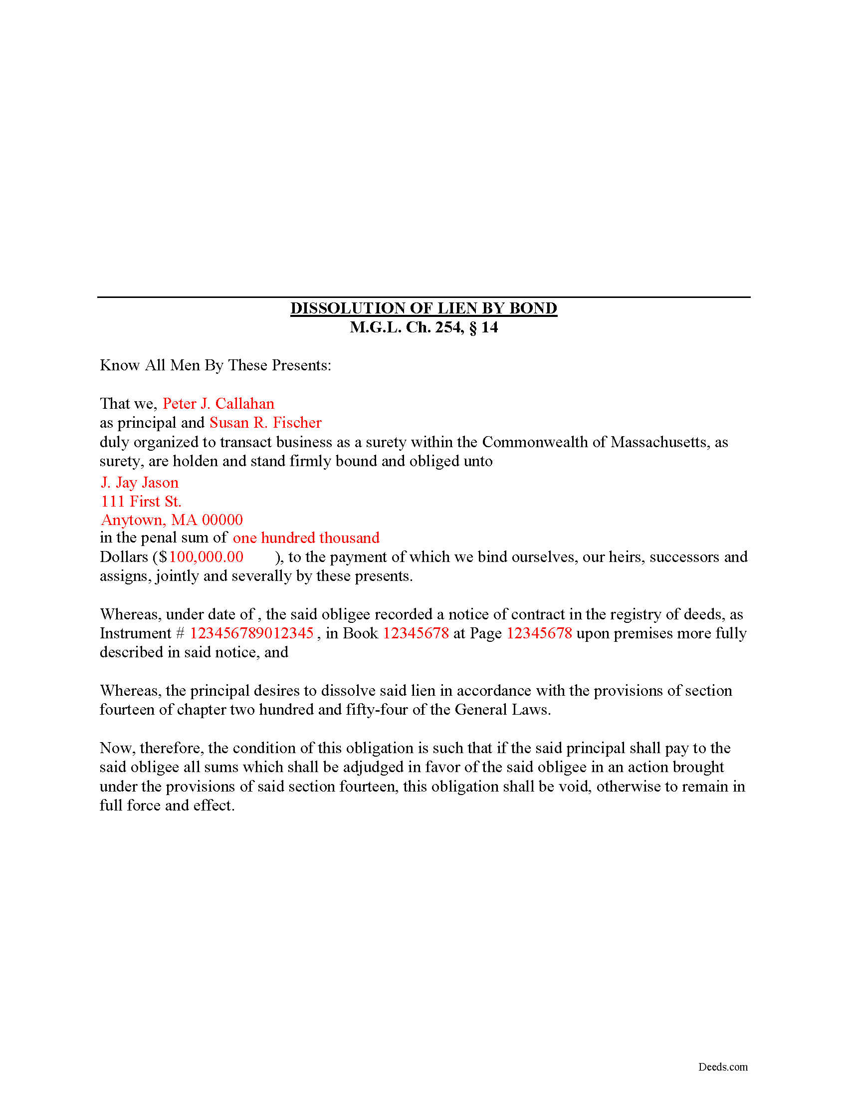 Completed Example of the Dissolution by Bond Document