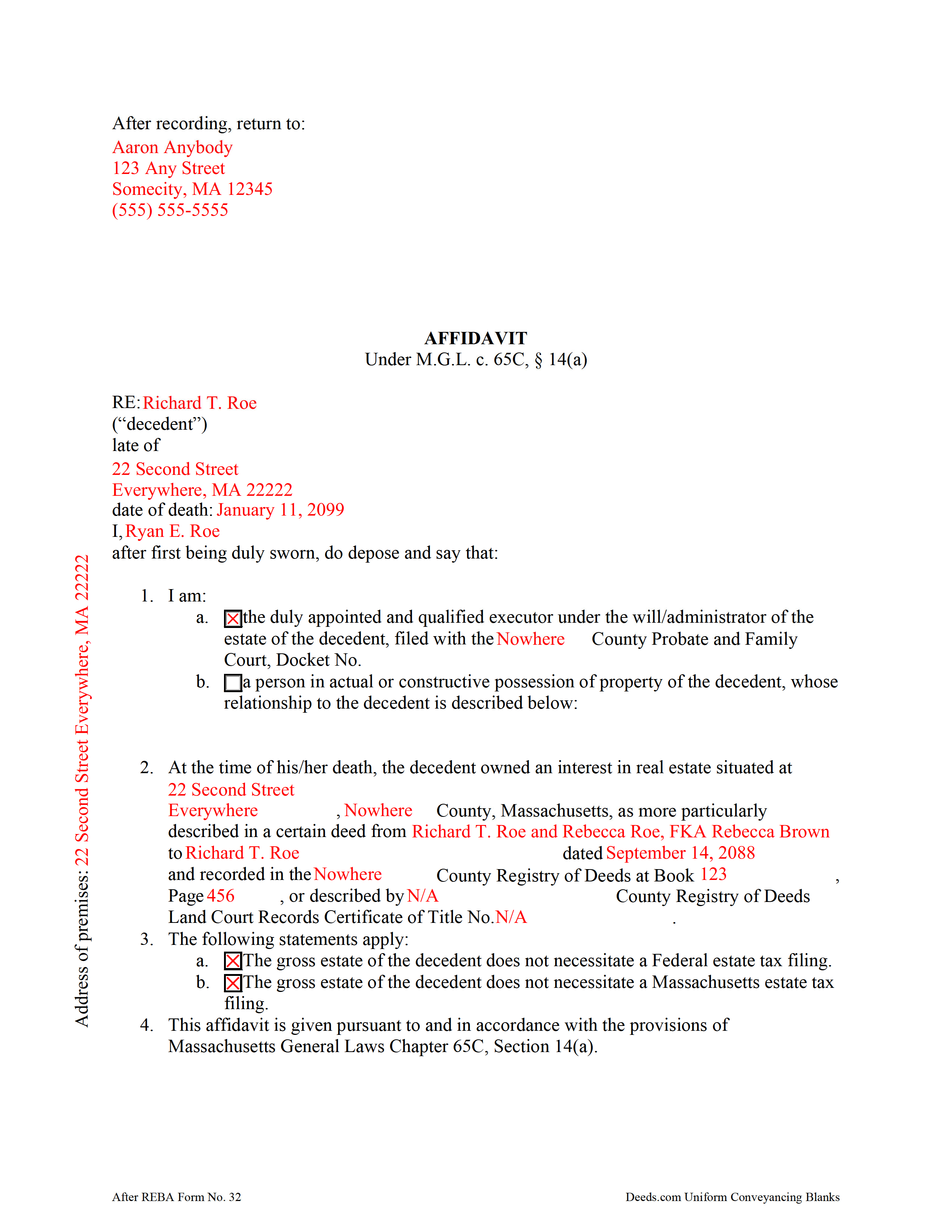 Completed Example of the Estate Tax Affidavit Document