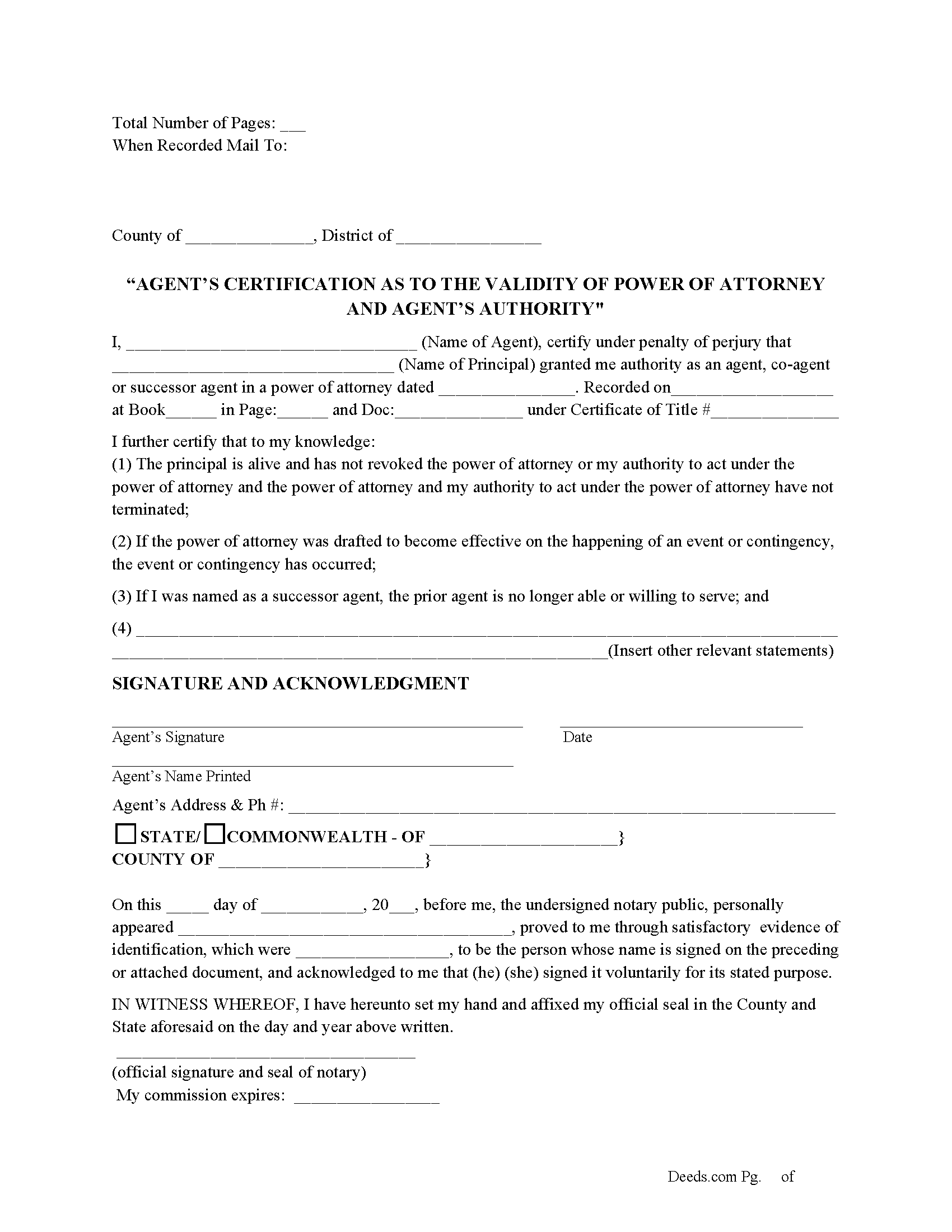 Agents Certification Form