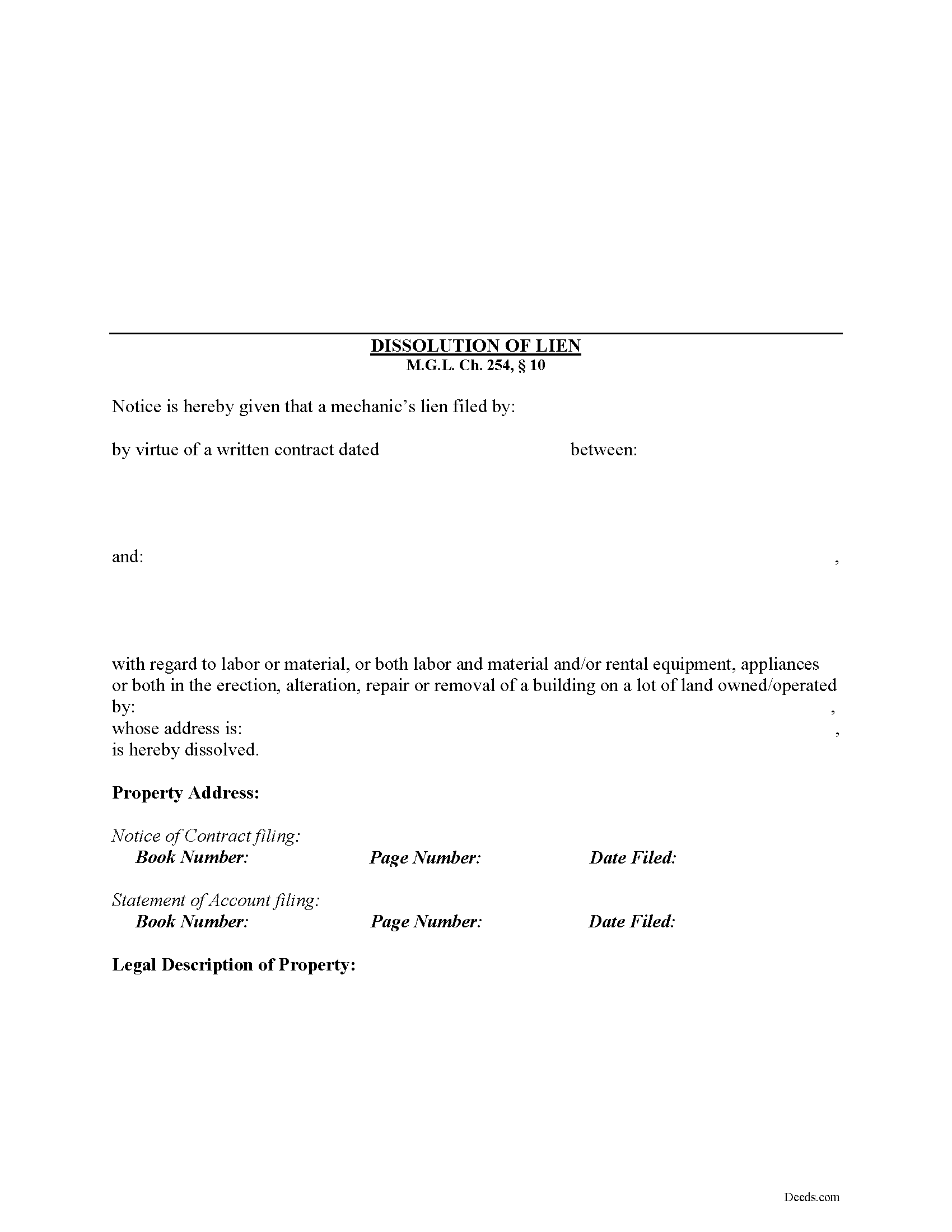 Massachusetts Dissolution of Lien Image