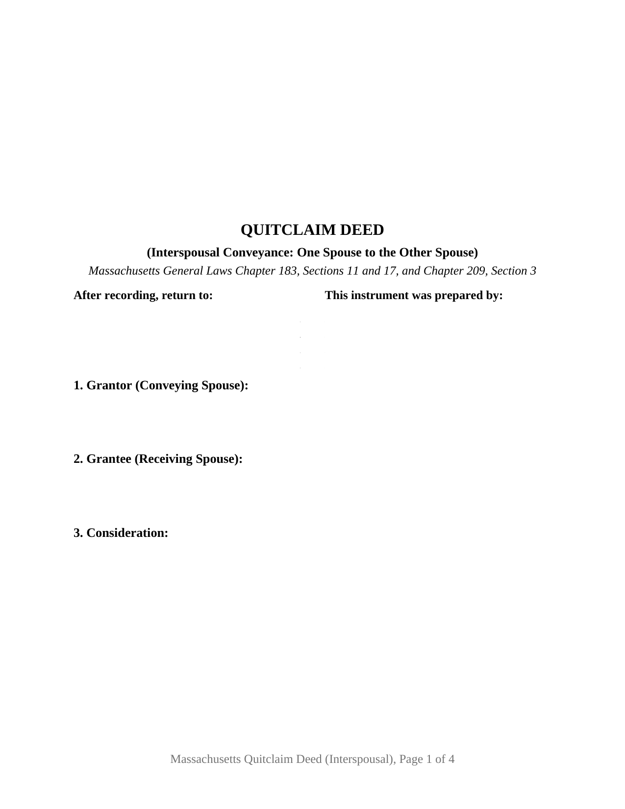 Massachusetts Quitclaim Deed (Interspousal)