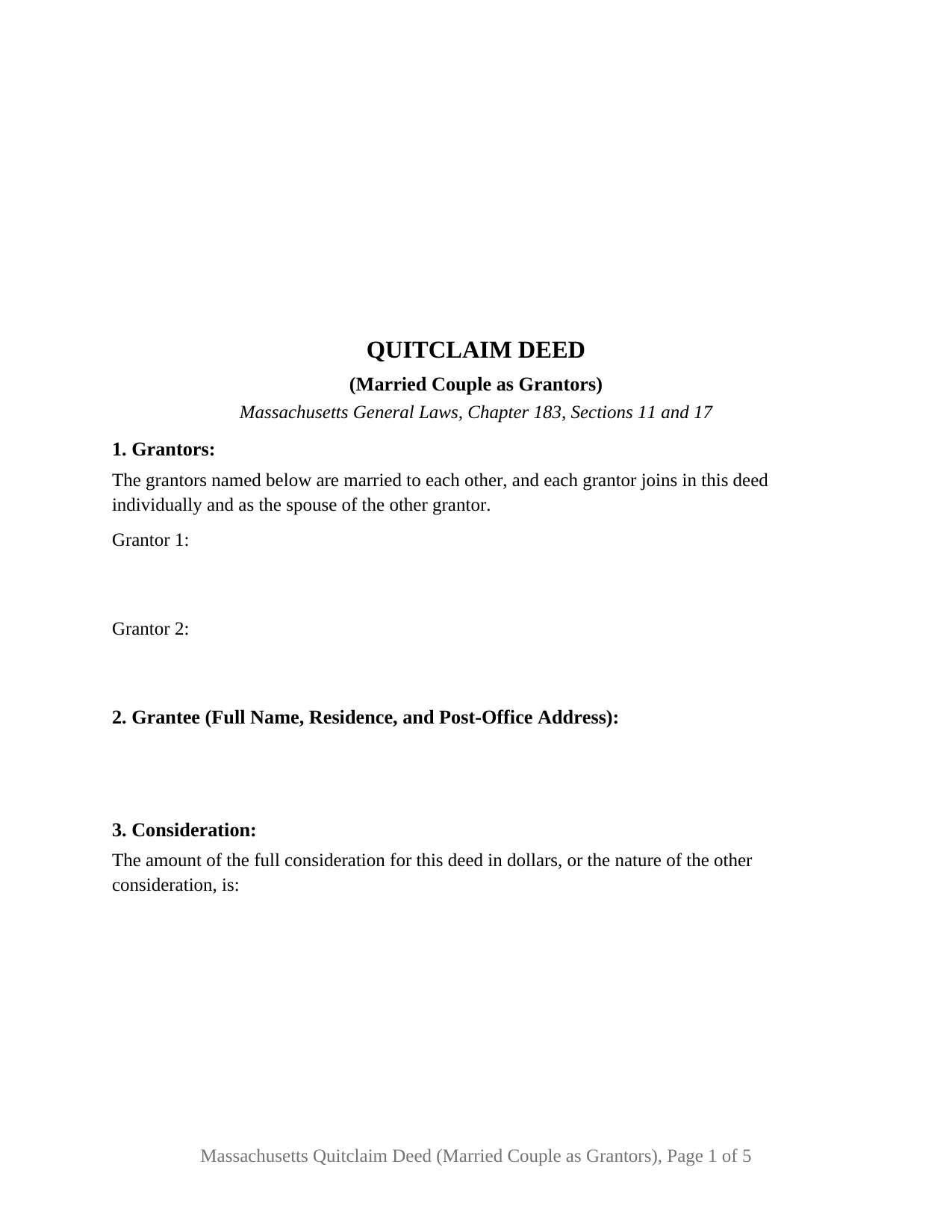 Massachusetts Quitclaim Deed (Married Couple as Grantors)