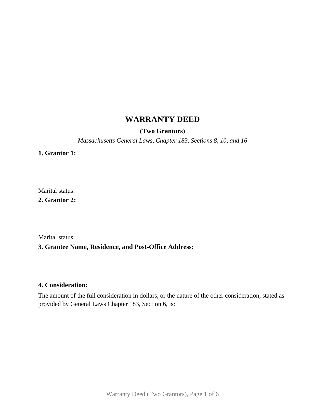 Massachusetts Warranty Deed (Two Grantors)