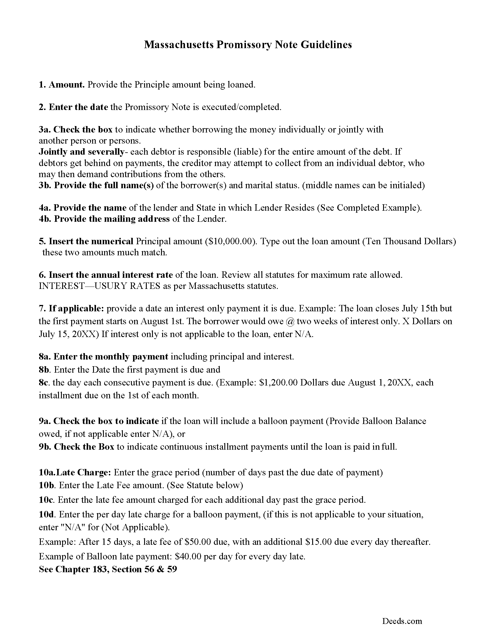 Worcester County Promissory Note Guidelines