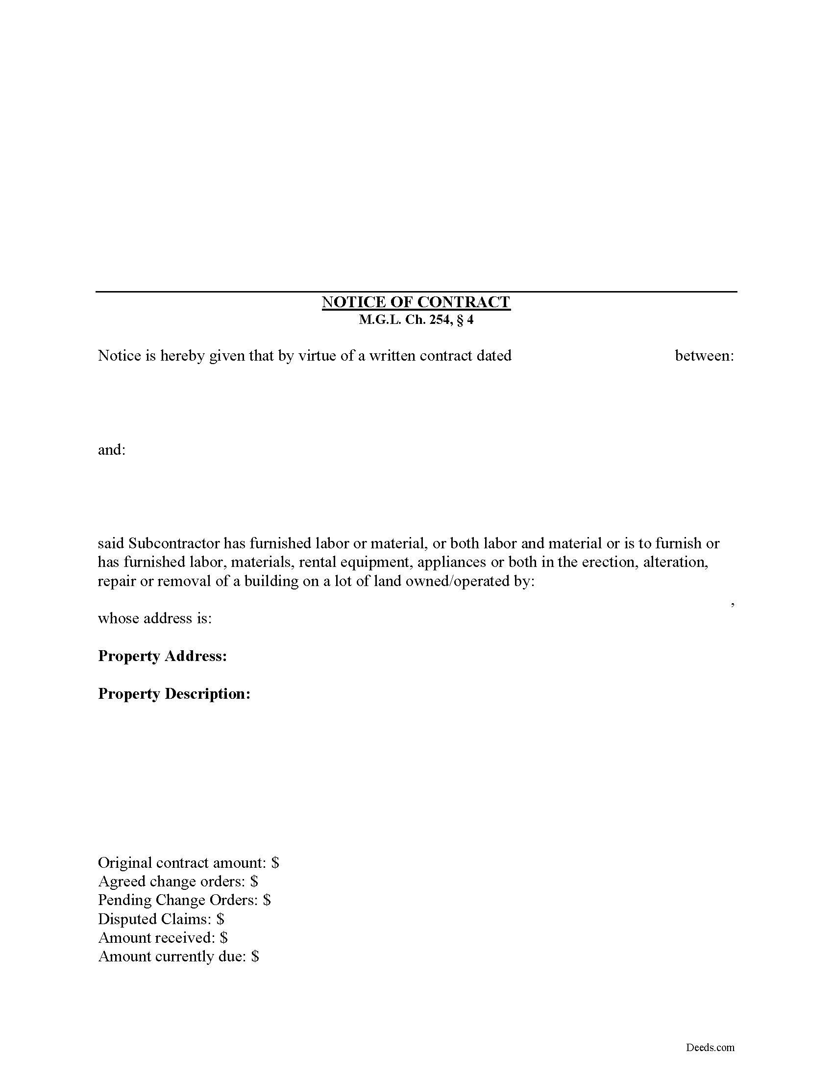 Hampden County Notice of Contract Form
