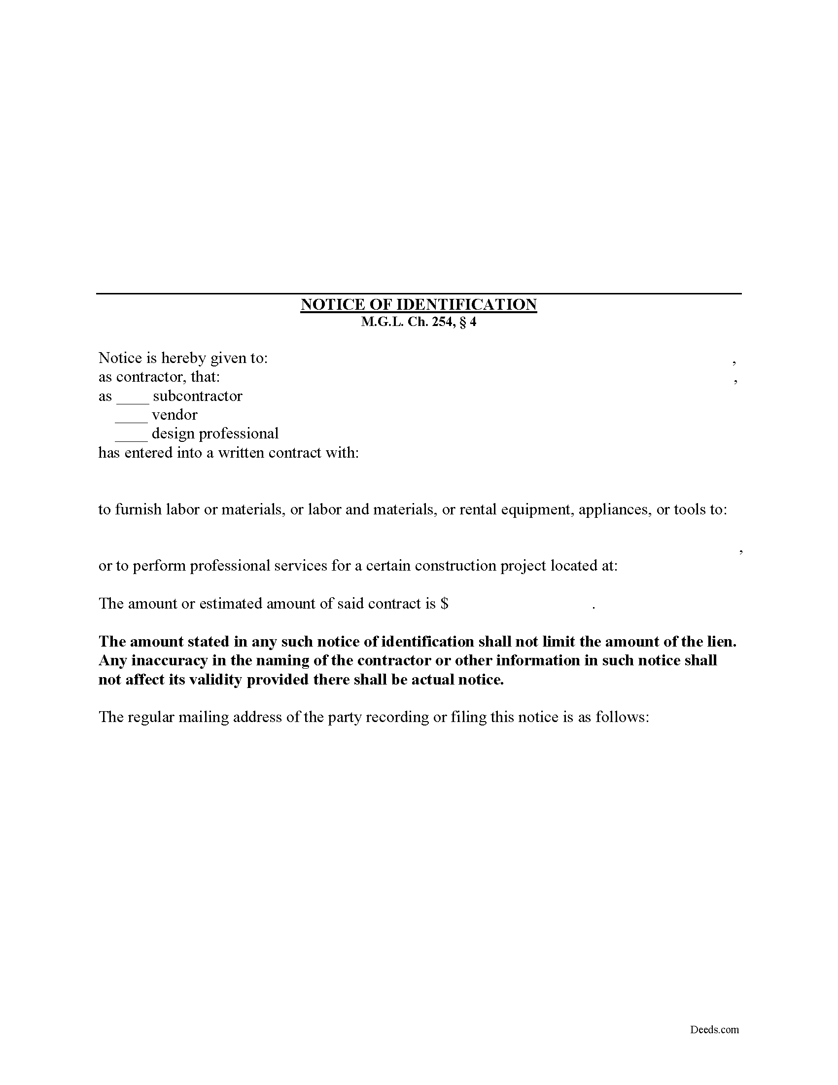 Hampden County Notice of Identification Form