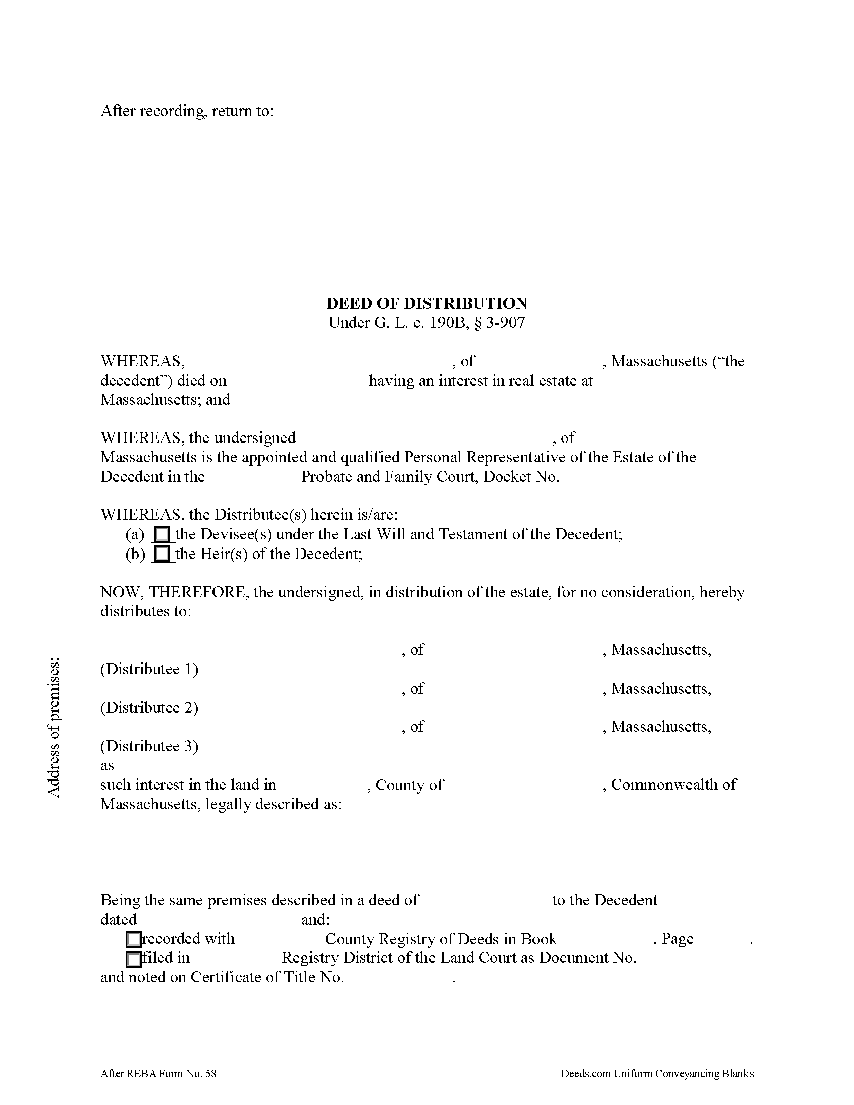 Personal Representative Deed of Distribution Form
