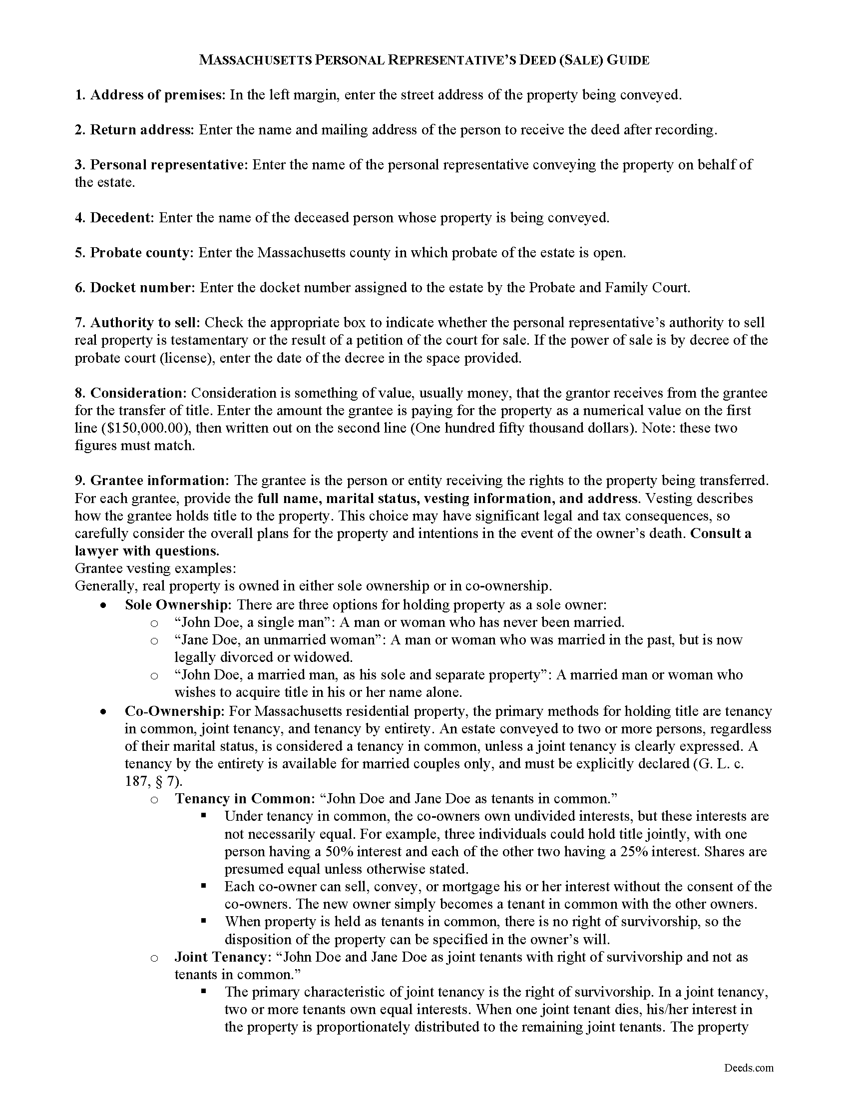 Hampden County Personal Representative Deed of Sale Guide