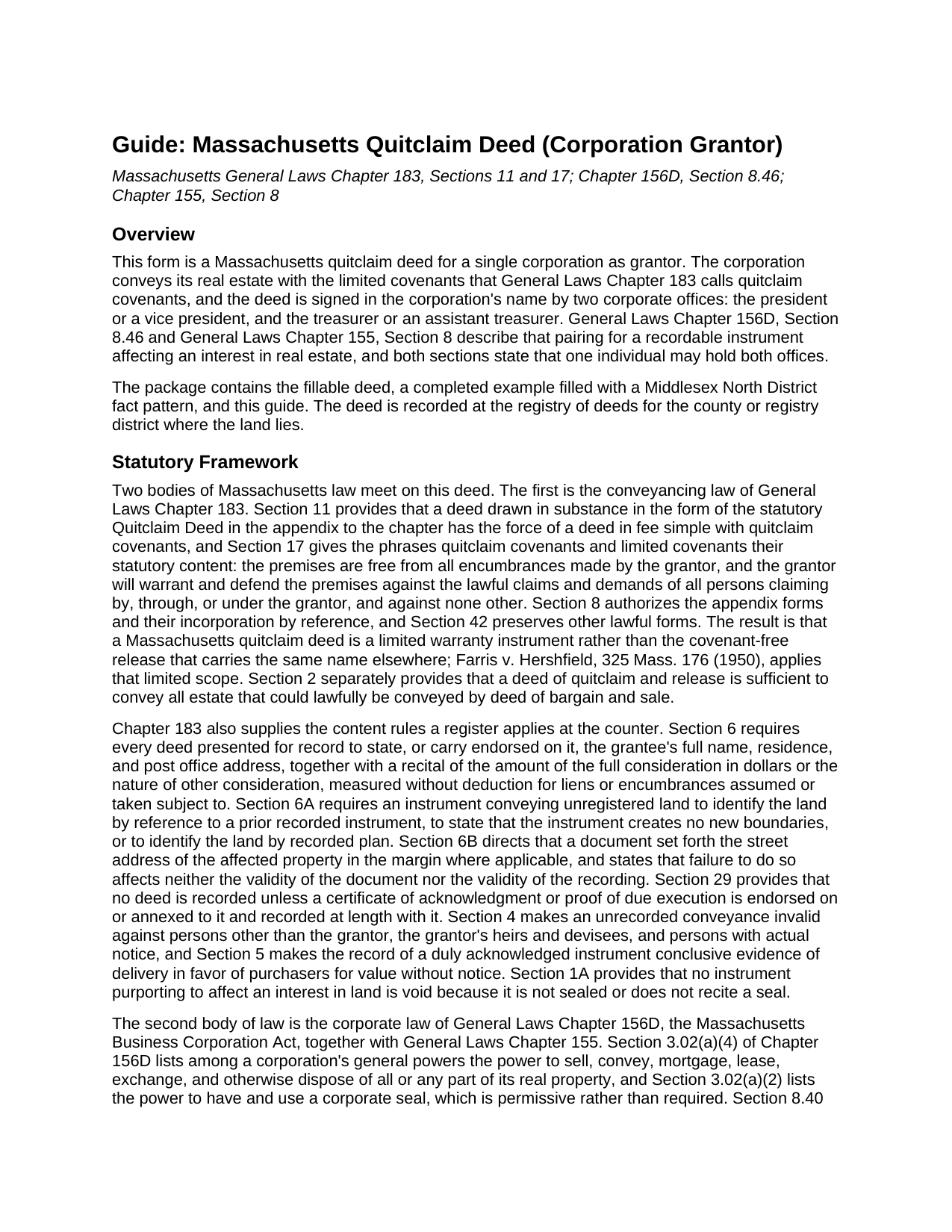 Worcester County Quitclaim Deed (Corporation Grantor) Guide
