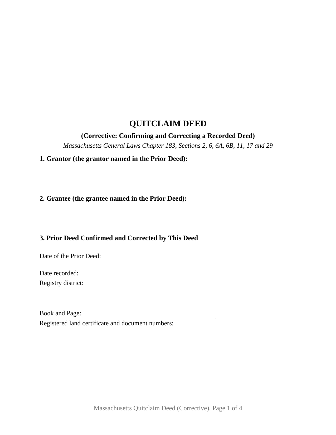 Dukes County Quitclaim Deed (Corrective) Form