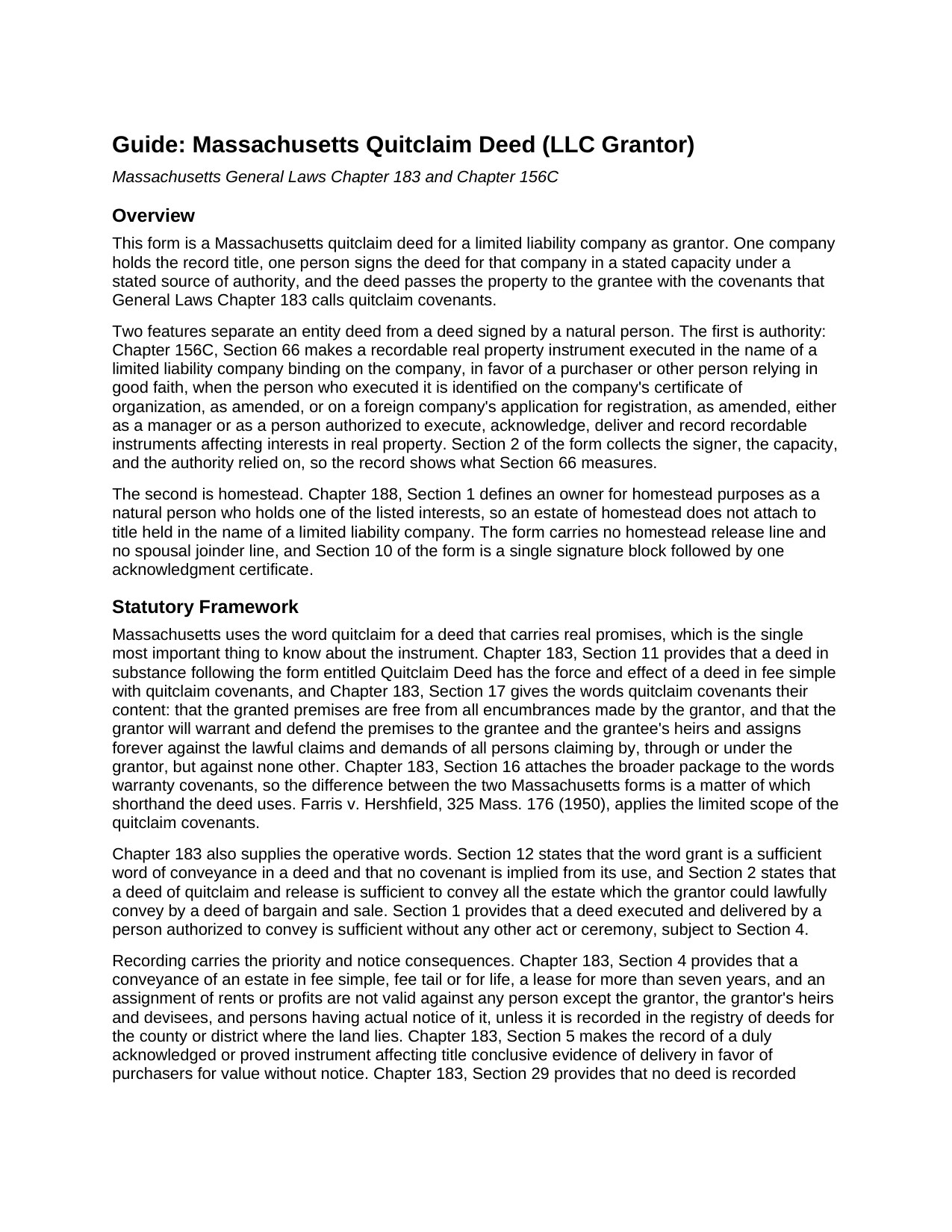 Middlesex County Quitclaim Deed (LLC Grantor) Guide