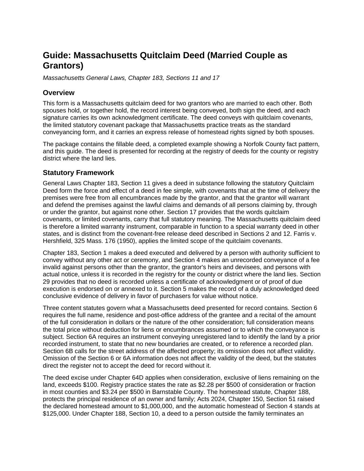 Middlesex County Quitclaim Deed (Married Couple as Grantors) Guide