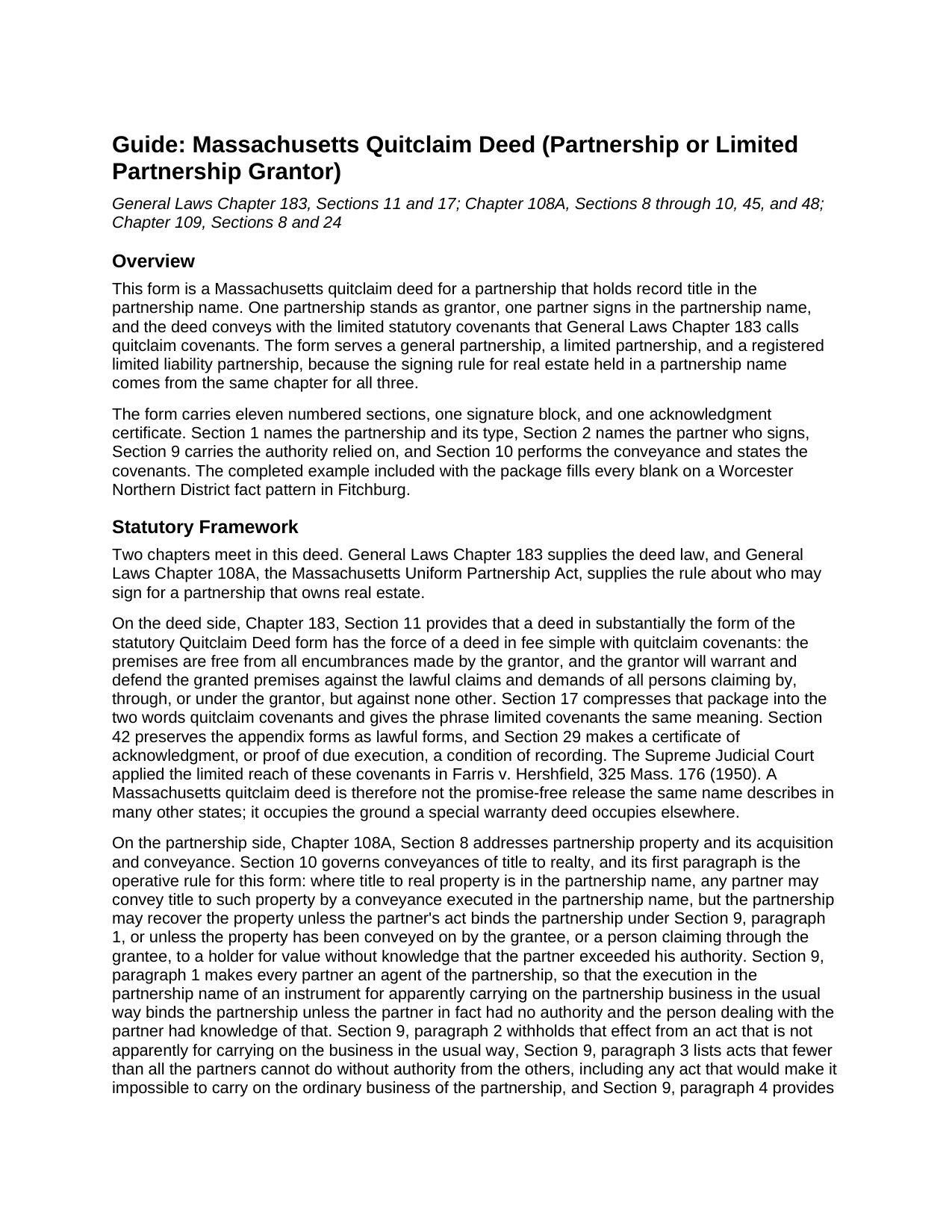 Middlesex County Quitclaim Deed (Partnership or Limited Partnership Grantor) Guide