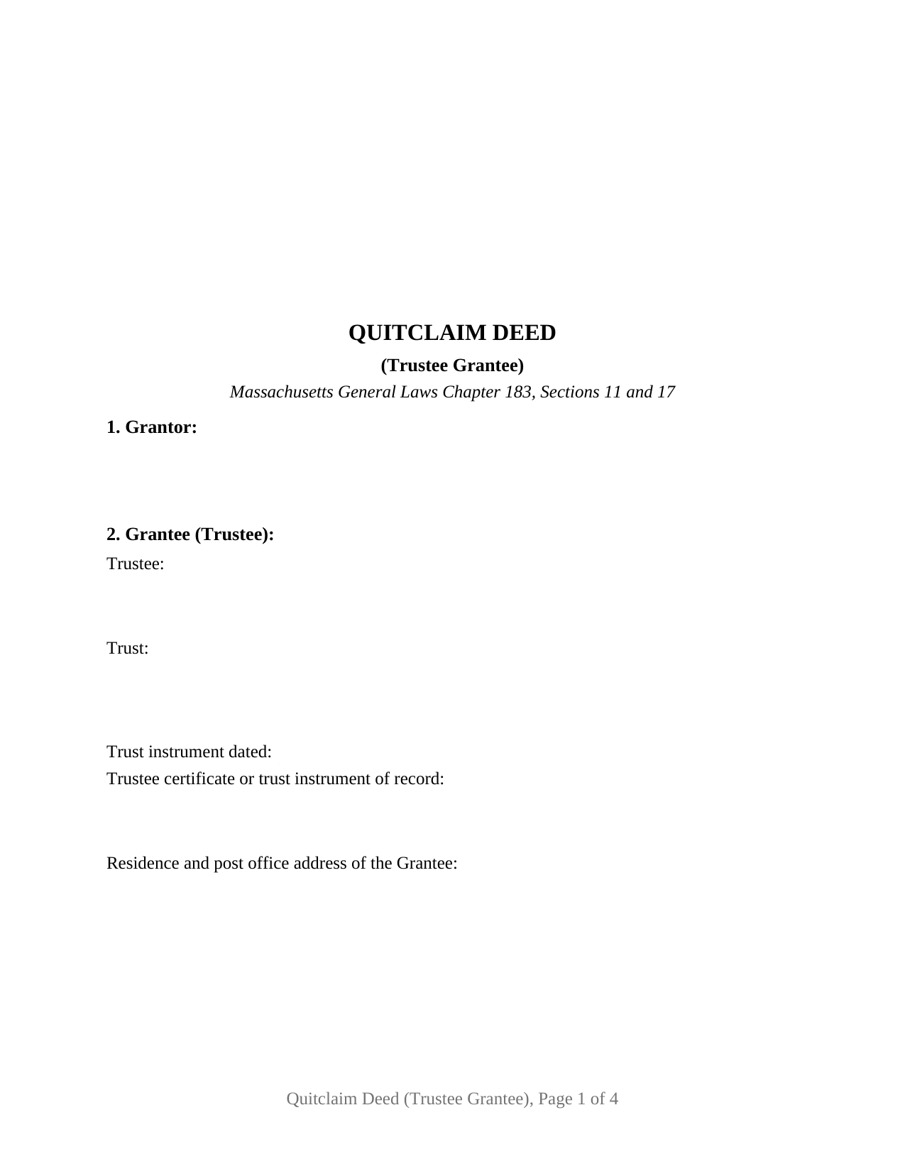 Dukes County Quitclaim Deed (Trustee Grantee) Form