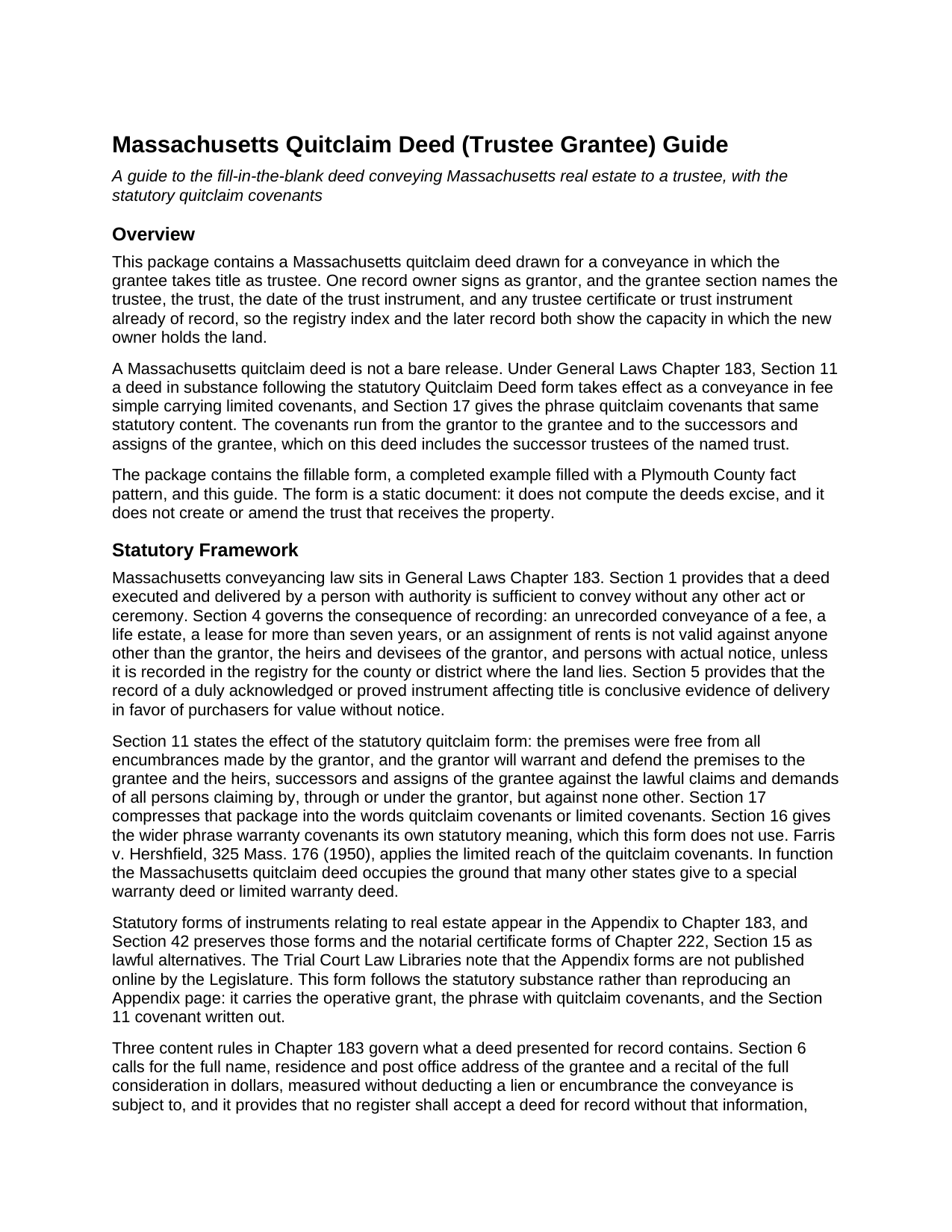 Dukes County Quitclaim Deed (Trustee Grantee) Guide