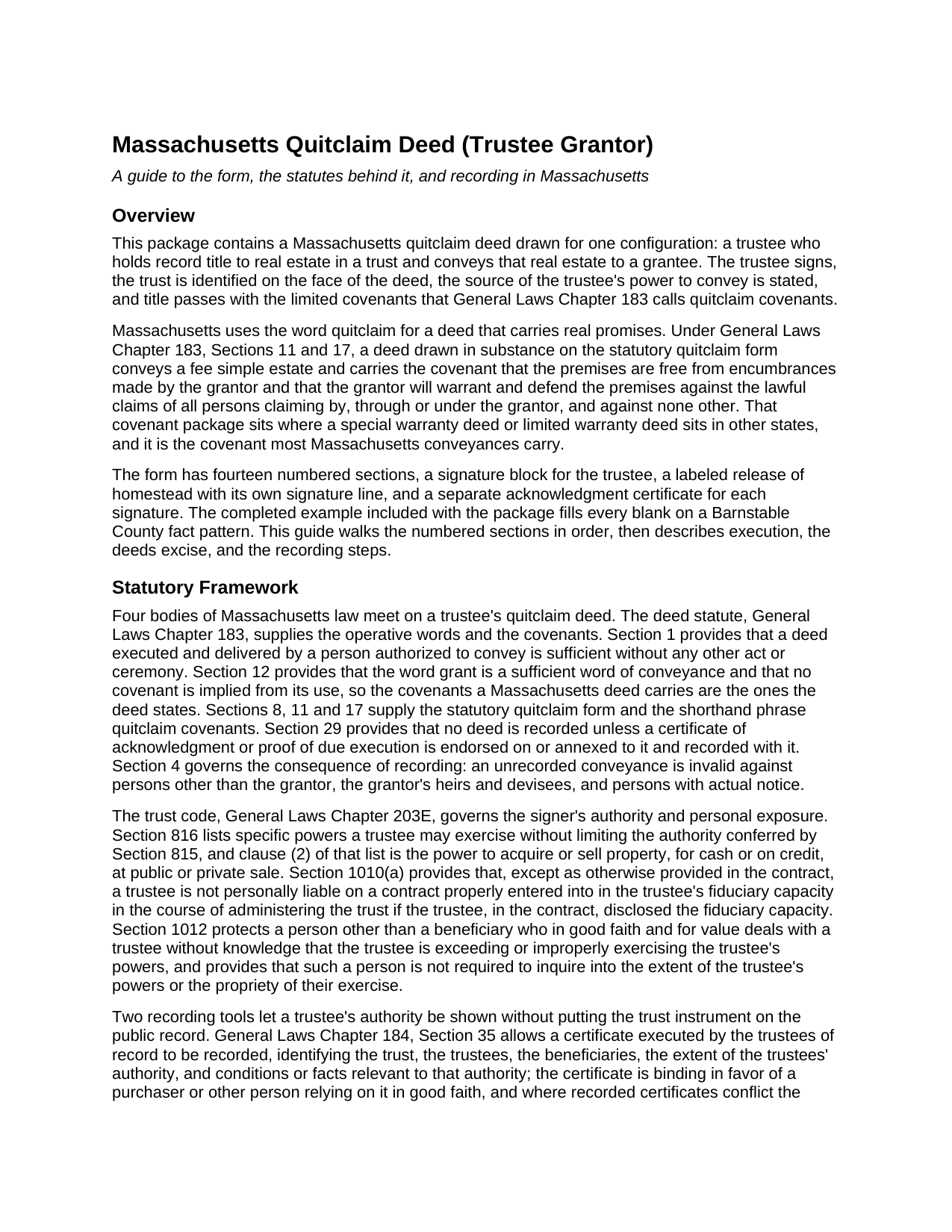 Nantucket County Quitclaim Deed (Trustee Grantor) Guide